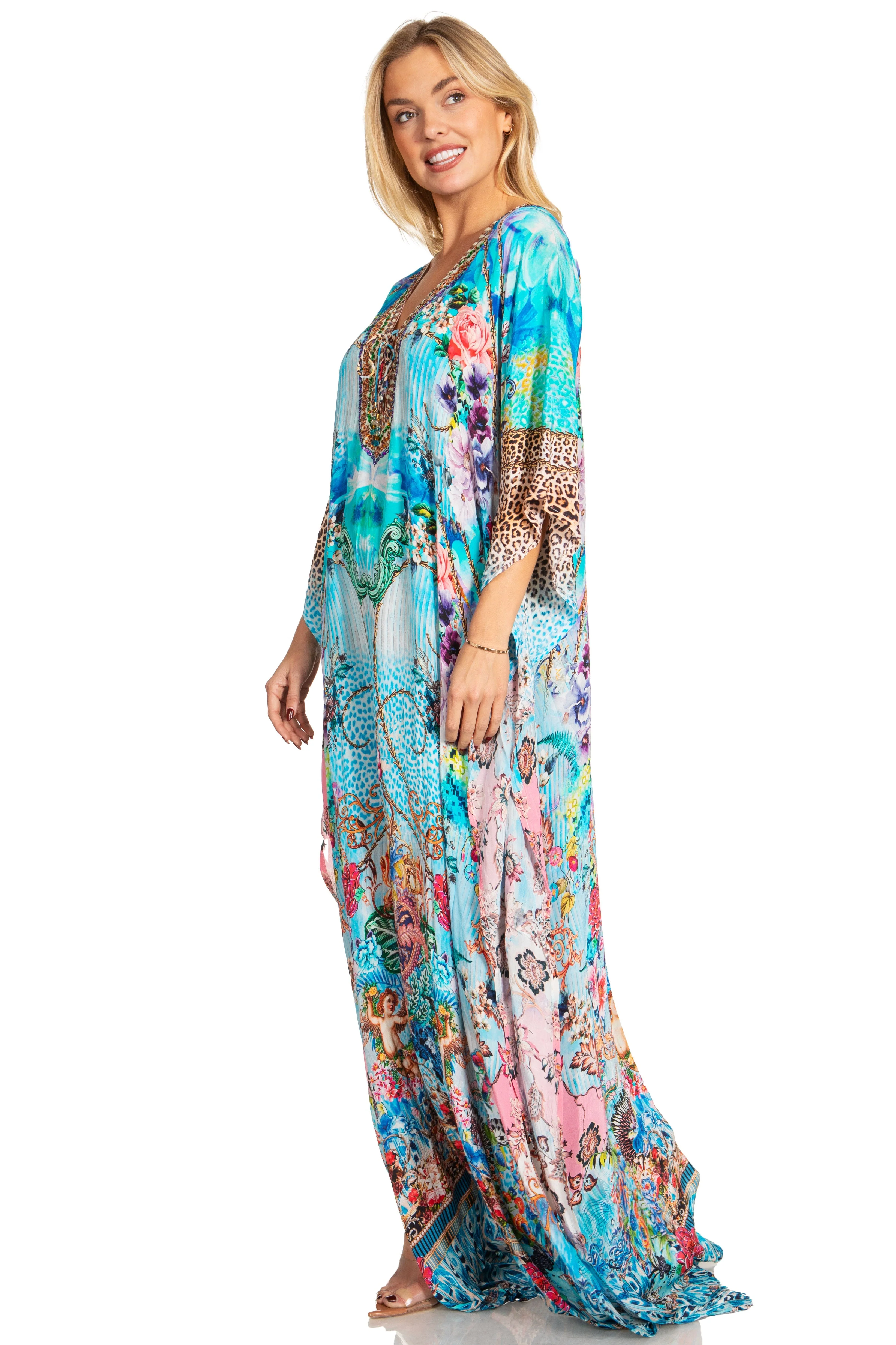Sakkas Georgettina 2025 Flowy Rhinestone V Neck Long Caftan Dress / Cover Up - Image 92
