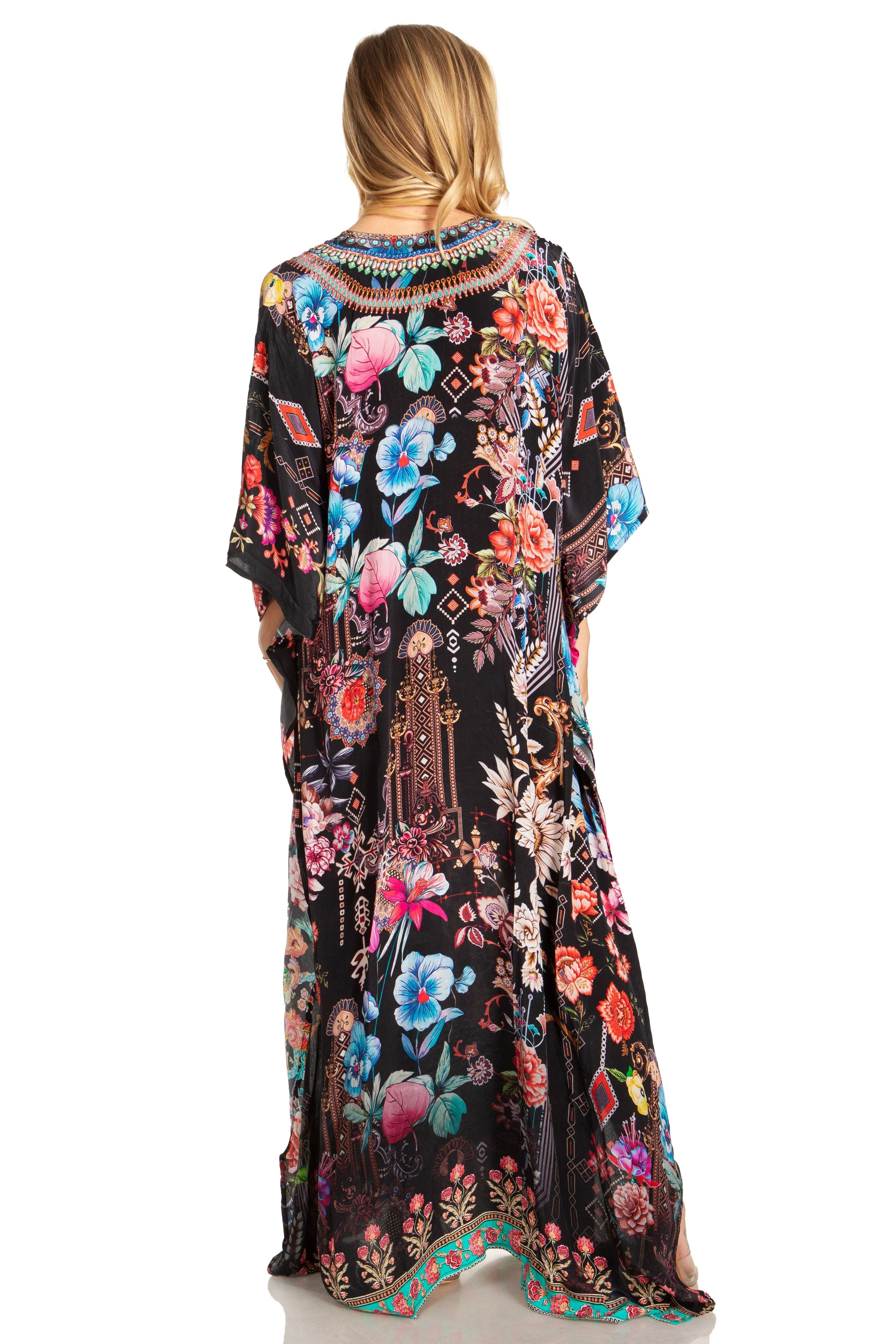 Sakkas Georgettina 2025 Flowy Rhinestone V Neck Long Caftan Dress / Cover Up - Image 94