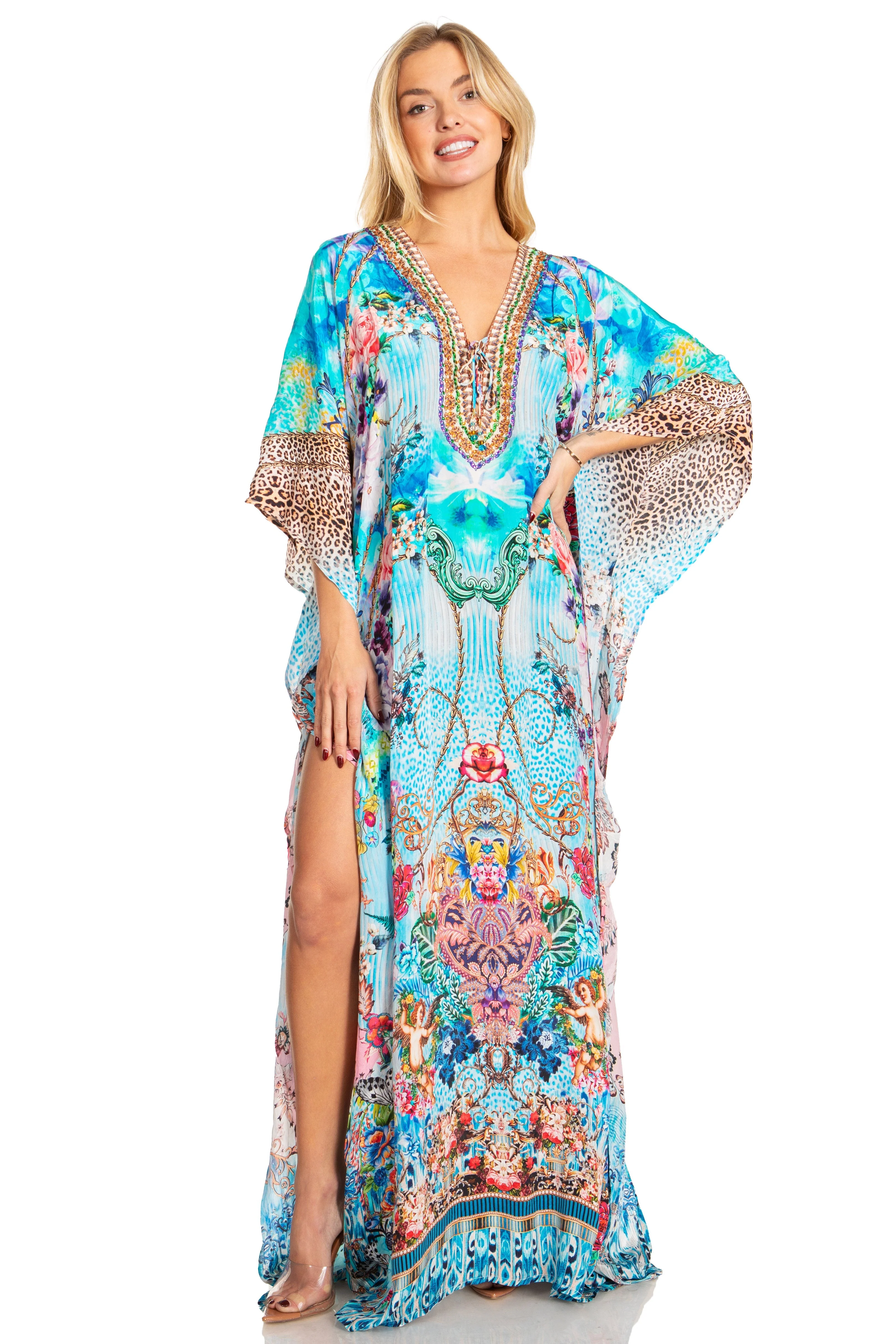 Sakkas Georgettina 2025 Flowy Rhinestone V Neck Long Caftan Dress / Cover Up - Image 95
