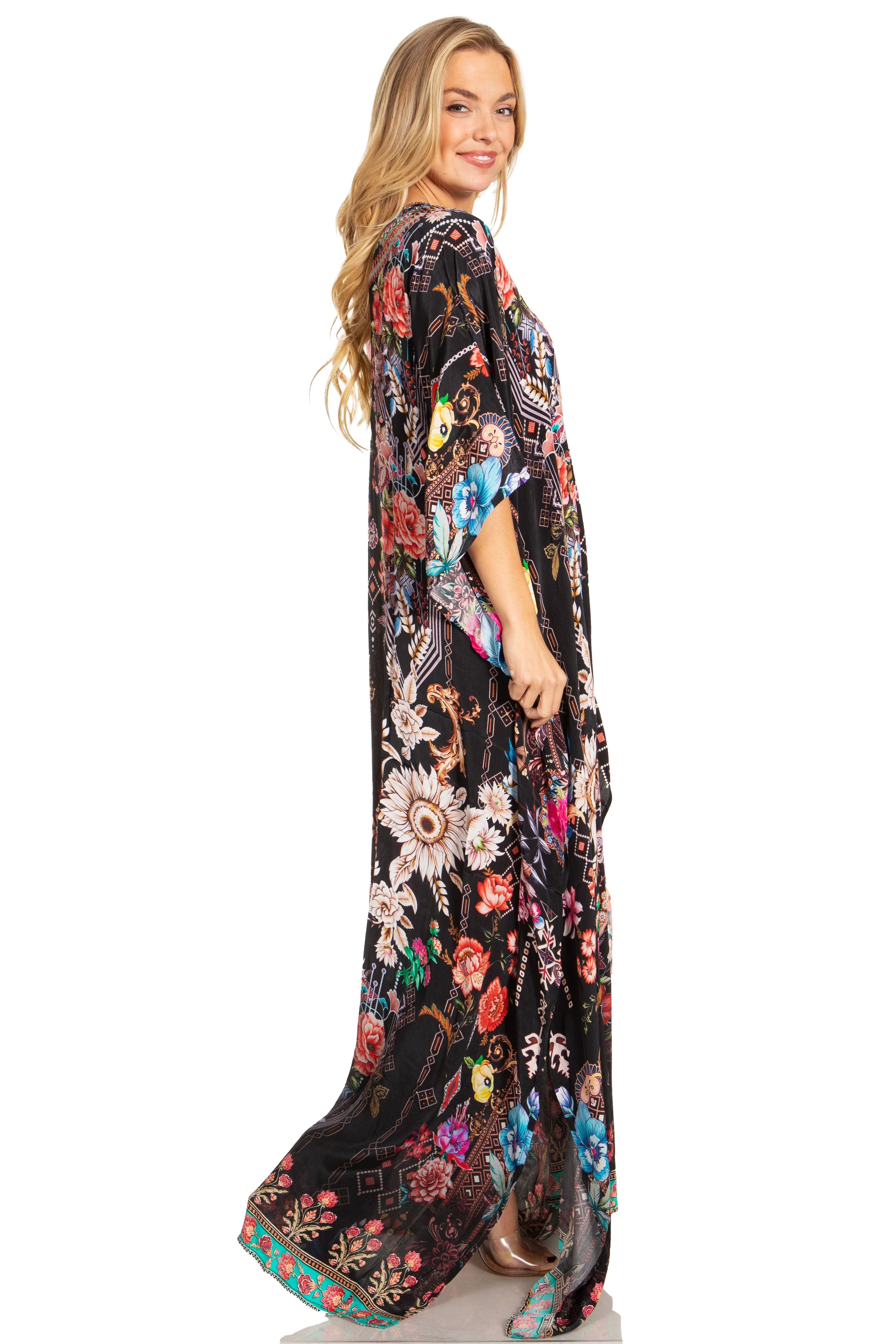 Sakkas Georgettina 2025 Flowy Rhinestone V Neck Long Caftan Dress / Cover Up - Image 97