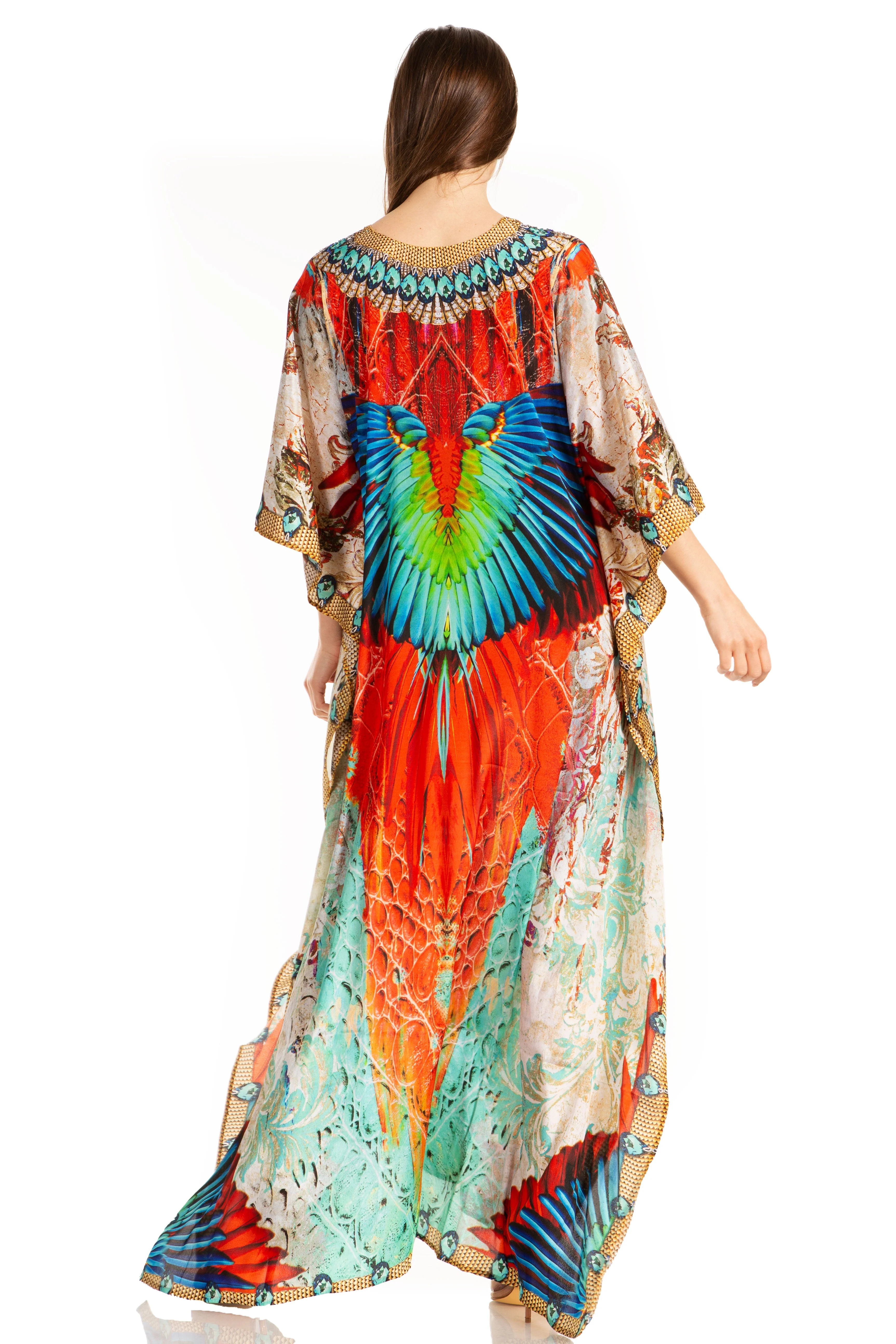 Sakkas Georgettina Flowy Rhinestone V Neck Long Caftan Dress/Cover Up - Image 106