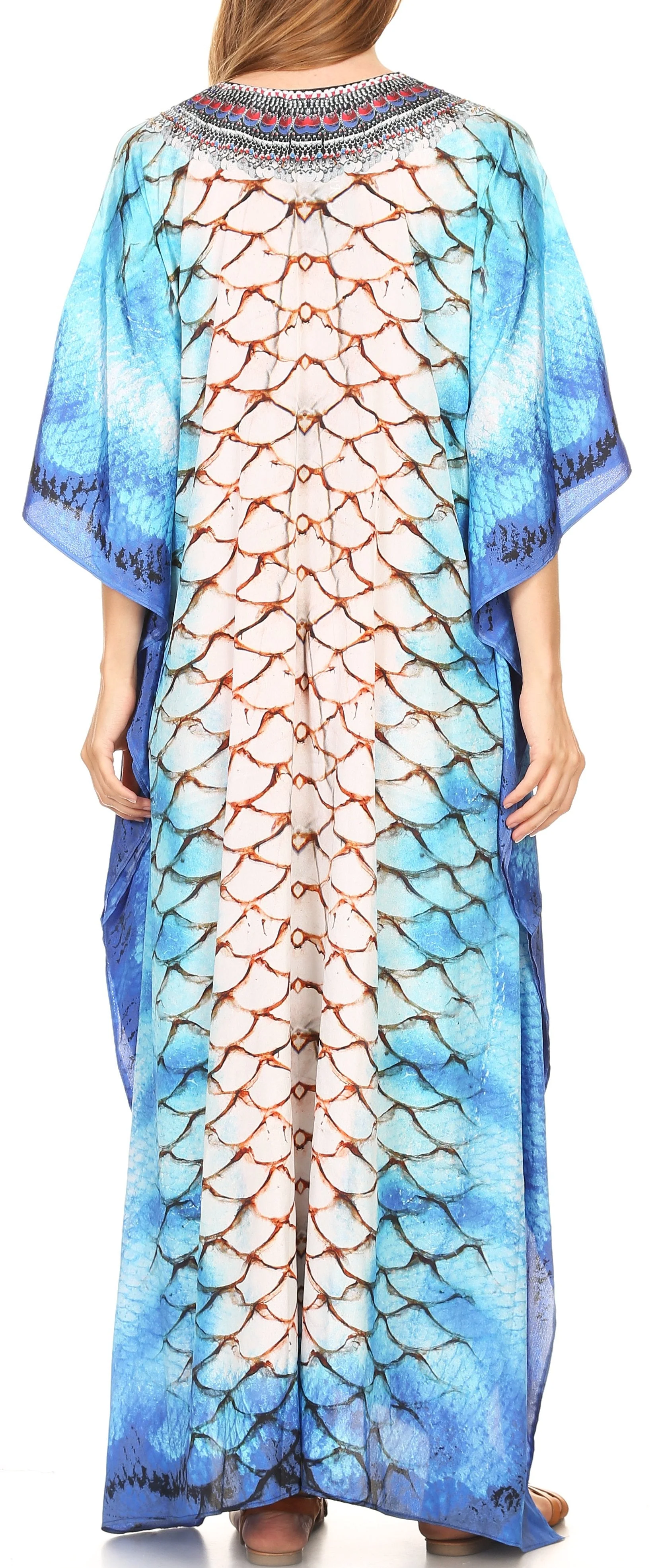 Sakkas Georgettina Flowy Rhinestone V Neck Long Caftan Dress/Cover Up - Image 109