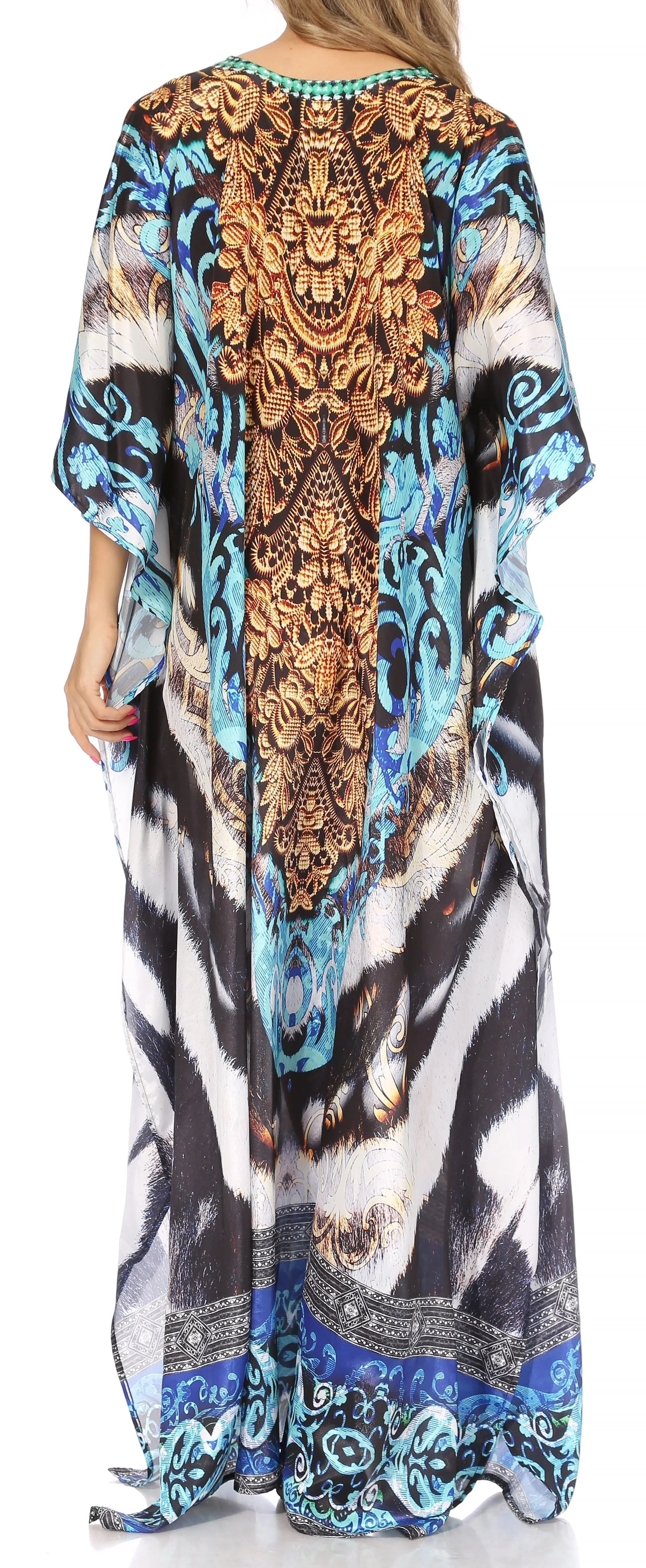 Sakkas Georgettina Flowy Rhinestone V Neck Long Caftan Dress/Cover Up - Image 127
