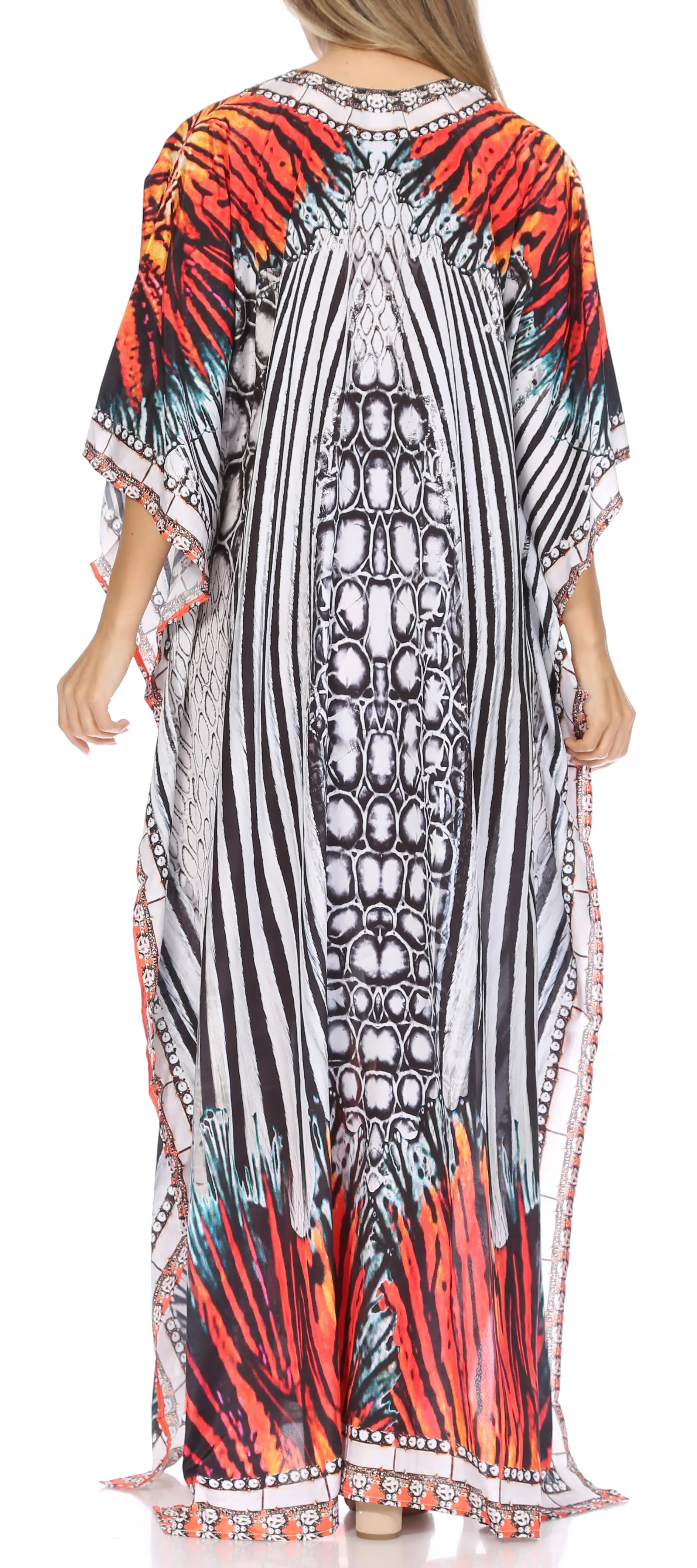 Sakkas Georgettina Flowy Rhinestone V Neck Long Caftan Dress/Cover Up - Image 130
