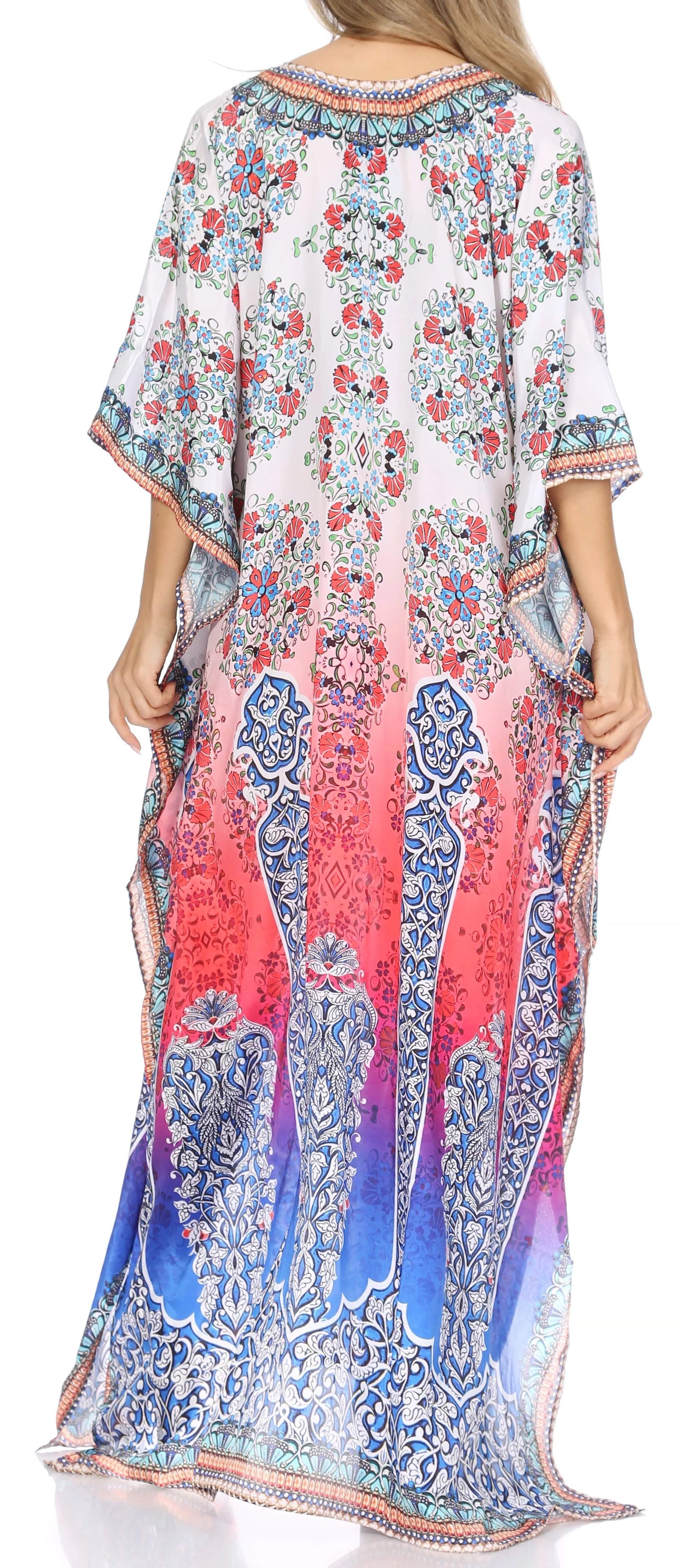 Sakkas Georgettina Flowy Rhinestone V Neck Long Caftan Dress/Cover Up - Image 142