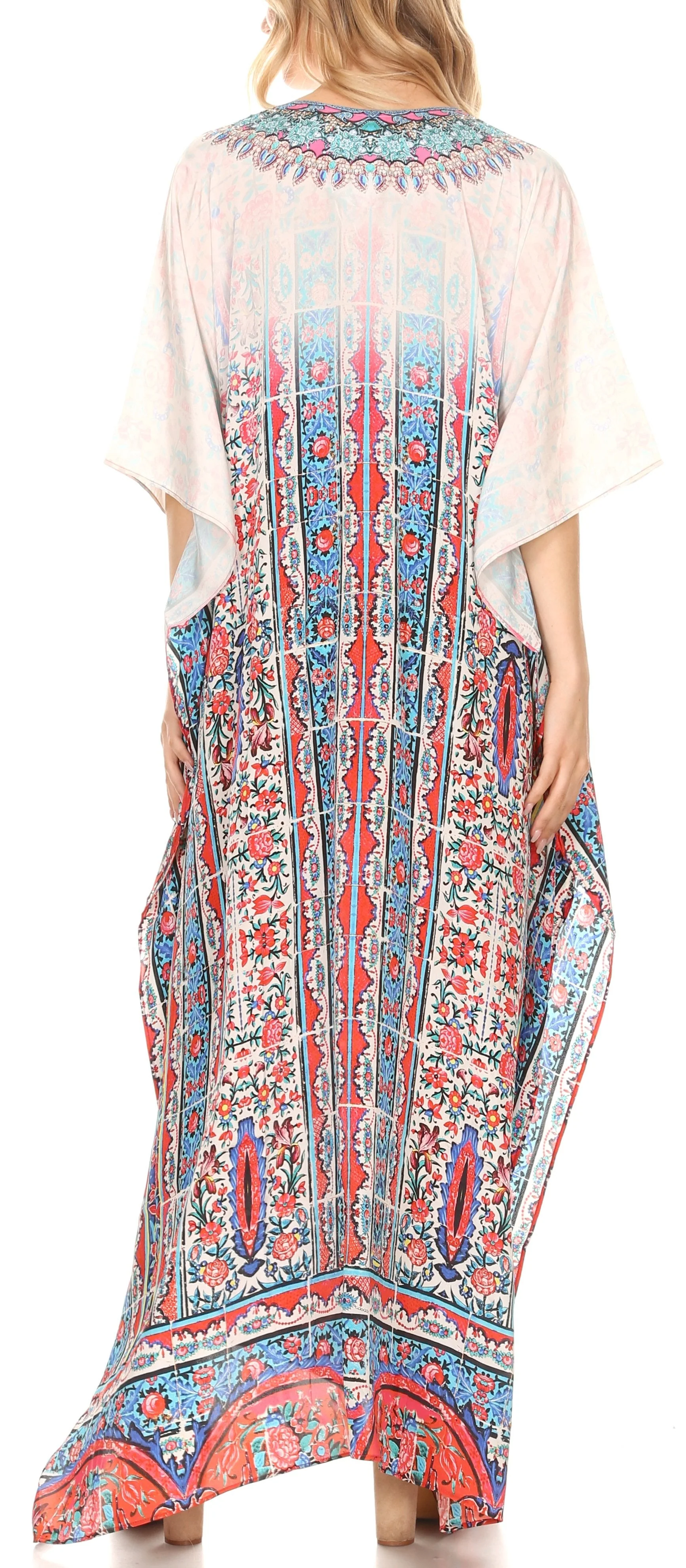 Sakkas Georgettina Flowy Rhinestone V Neck Long Caftan Dress/Cover Up - Image 157