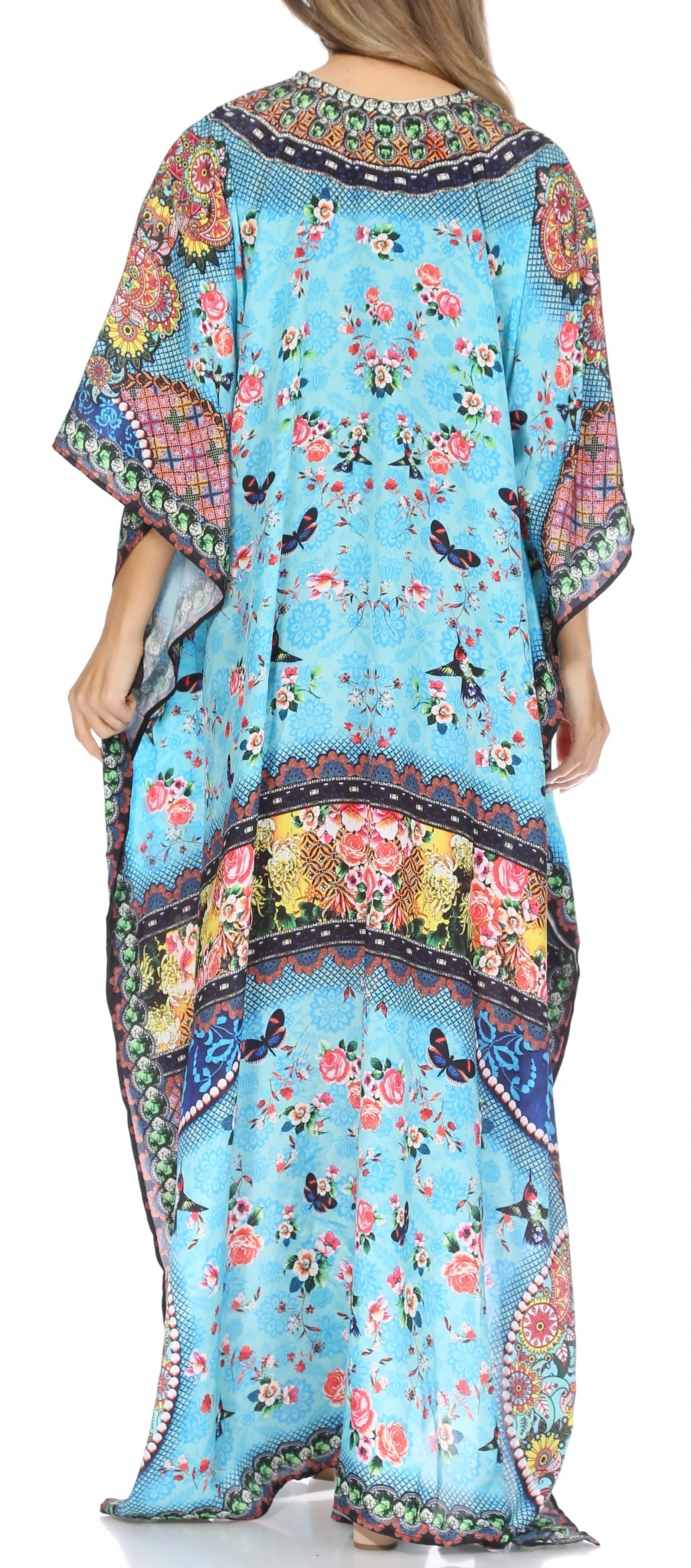 Sakkas Georgettina Flowy Rhinestone V Neck Long Caftan Dress/Cover Up - Image 16