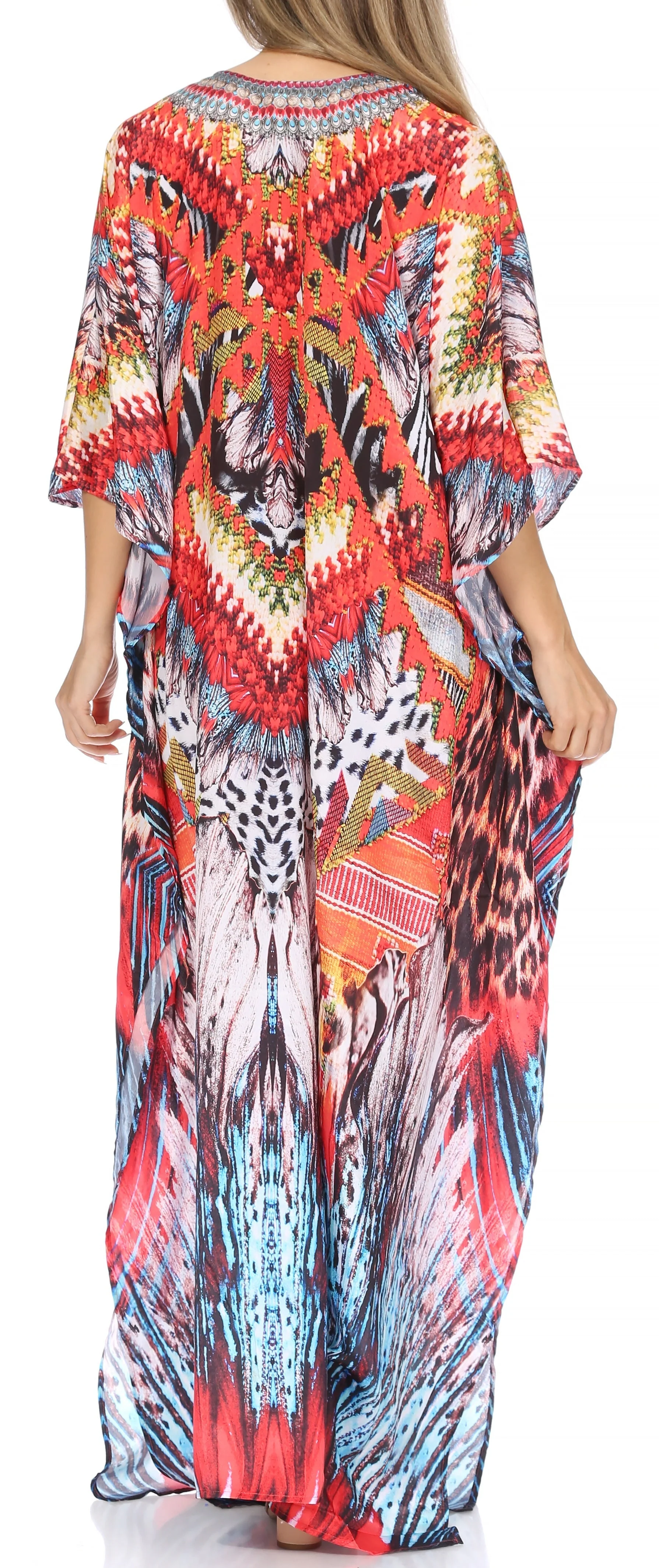 Sakkas Georgettina Flowy Rhinestone V Neck Long Caftan Dress/Cover Up - Image 160