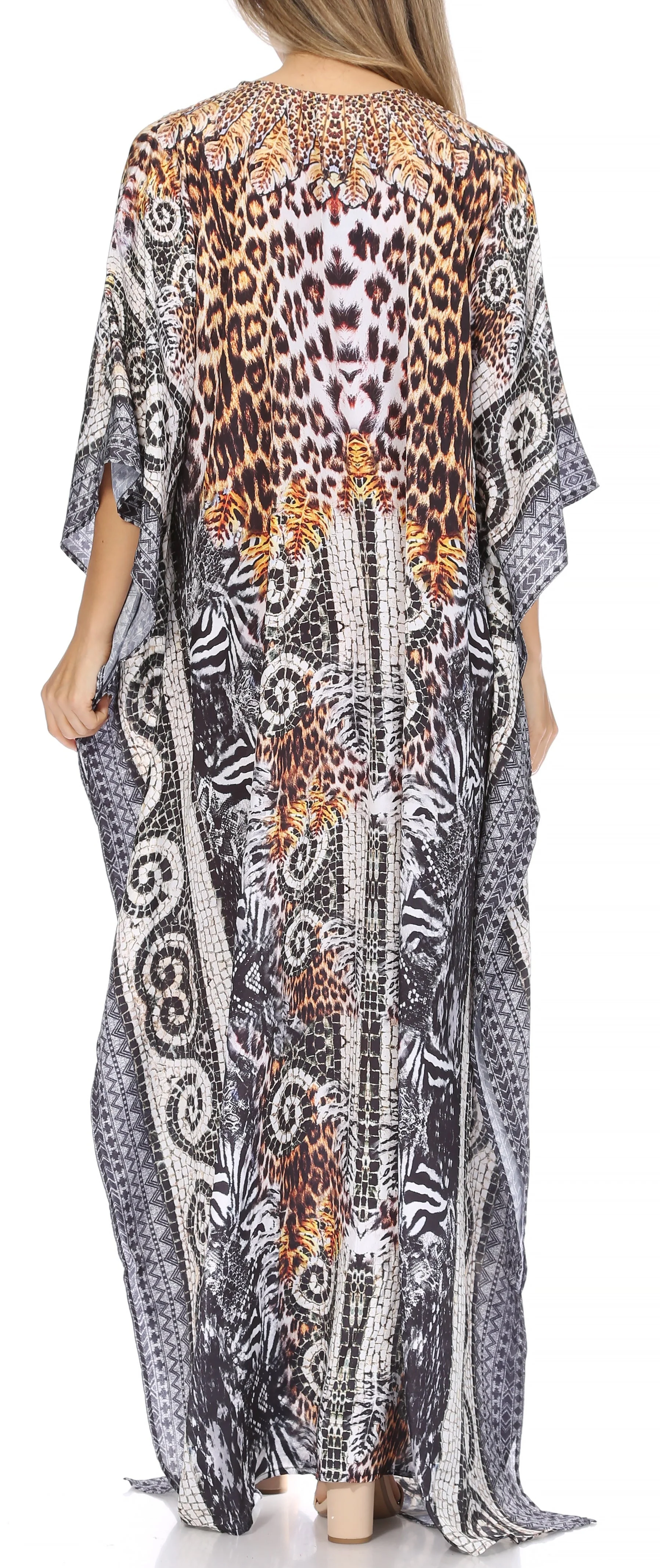 Sakkas Georgettina Flowy Rhinestone V Neck Long Caftan Dress/Cover Up - Image 166