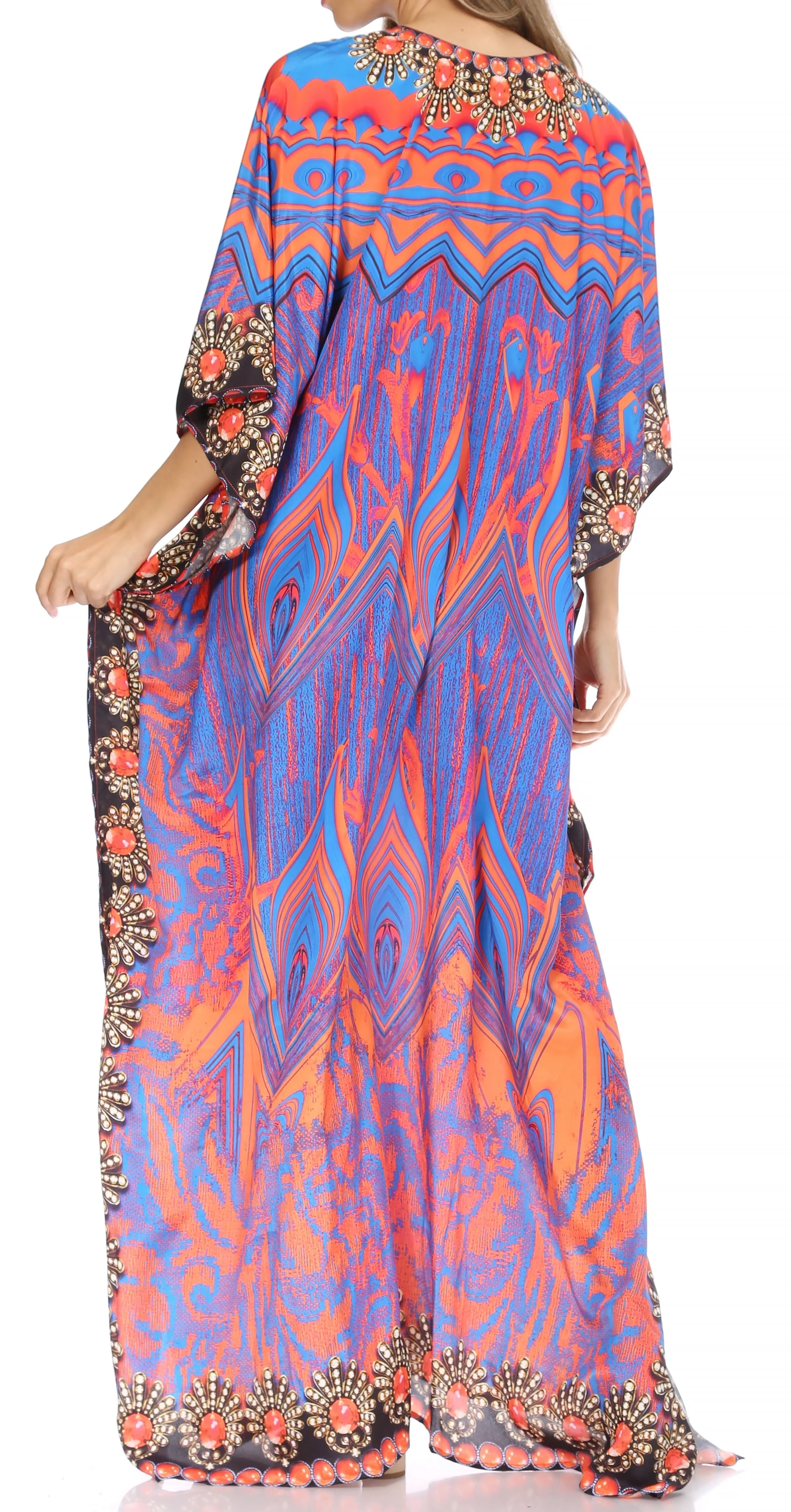 Sakkas Georgettina Flowy Rhinestone V Neck Long Caftan Dress/Cover Up - Image 19