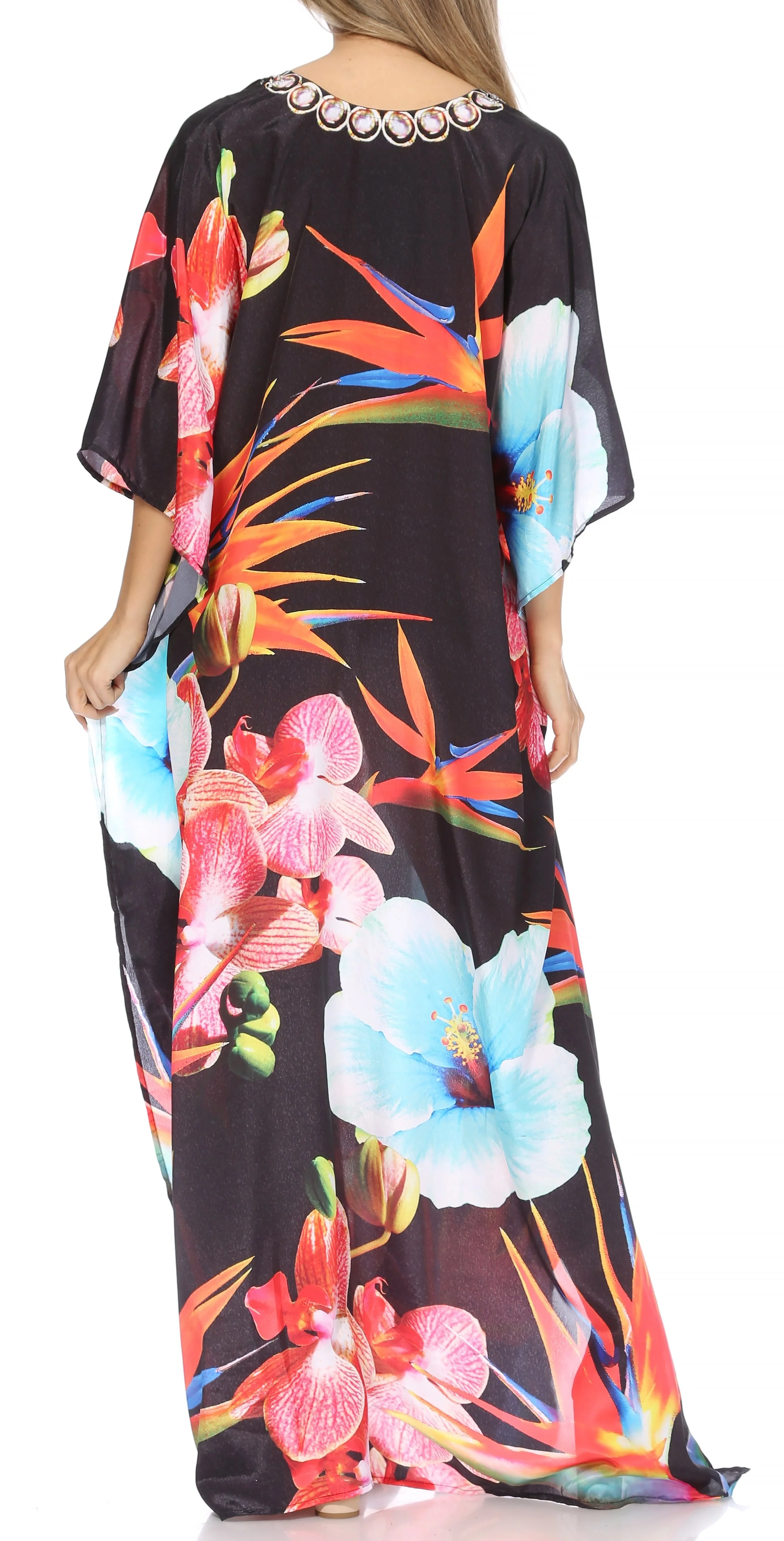 Sakkas Georgettina Flowy Rhinestone V Neck Long Caftan Dress/Cover Up - Image 2