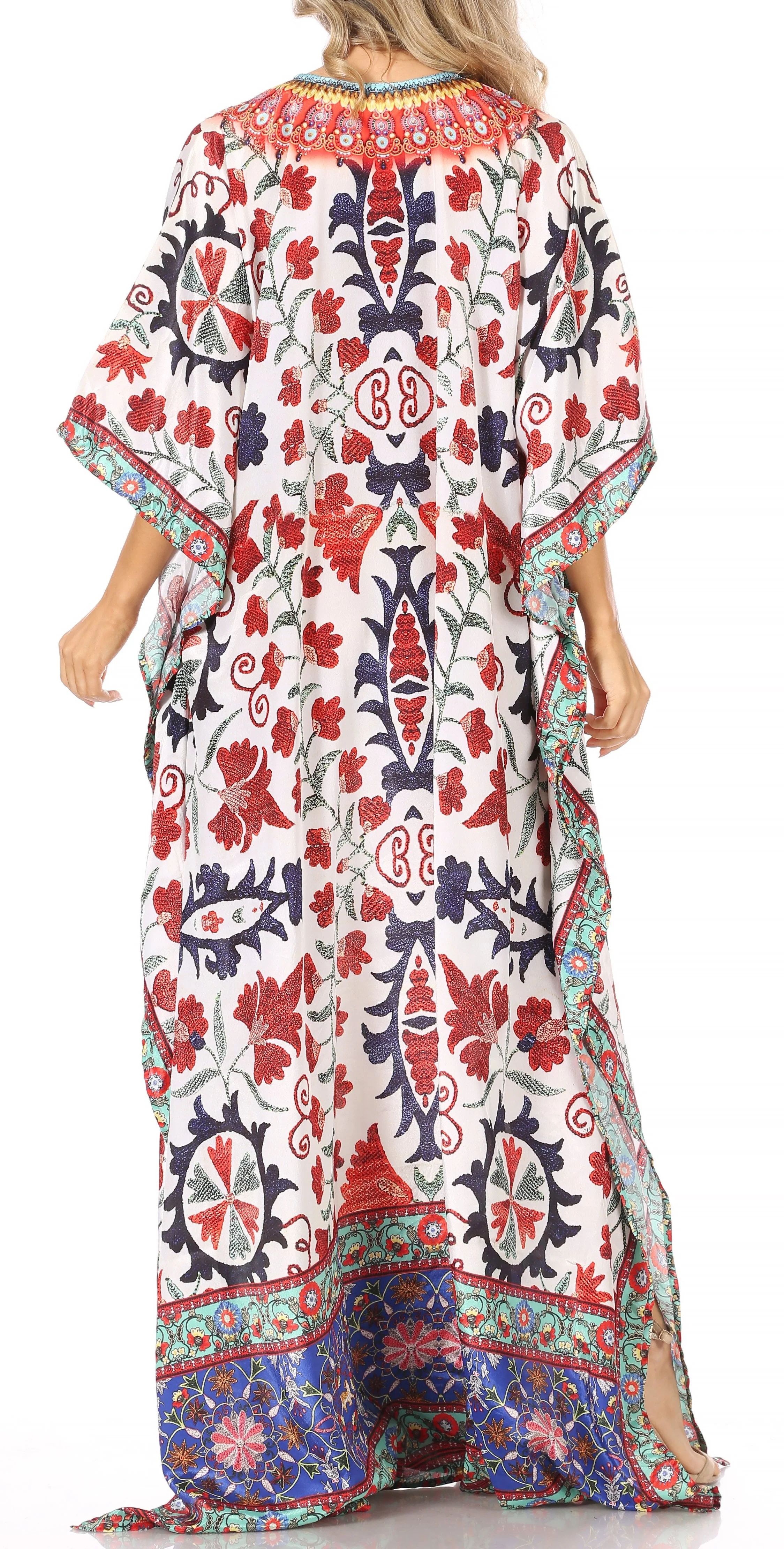 Sakkas Georgettina Flowy Rhinestone V Neck Long Caftan Dress/Cover Up - Image 218