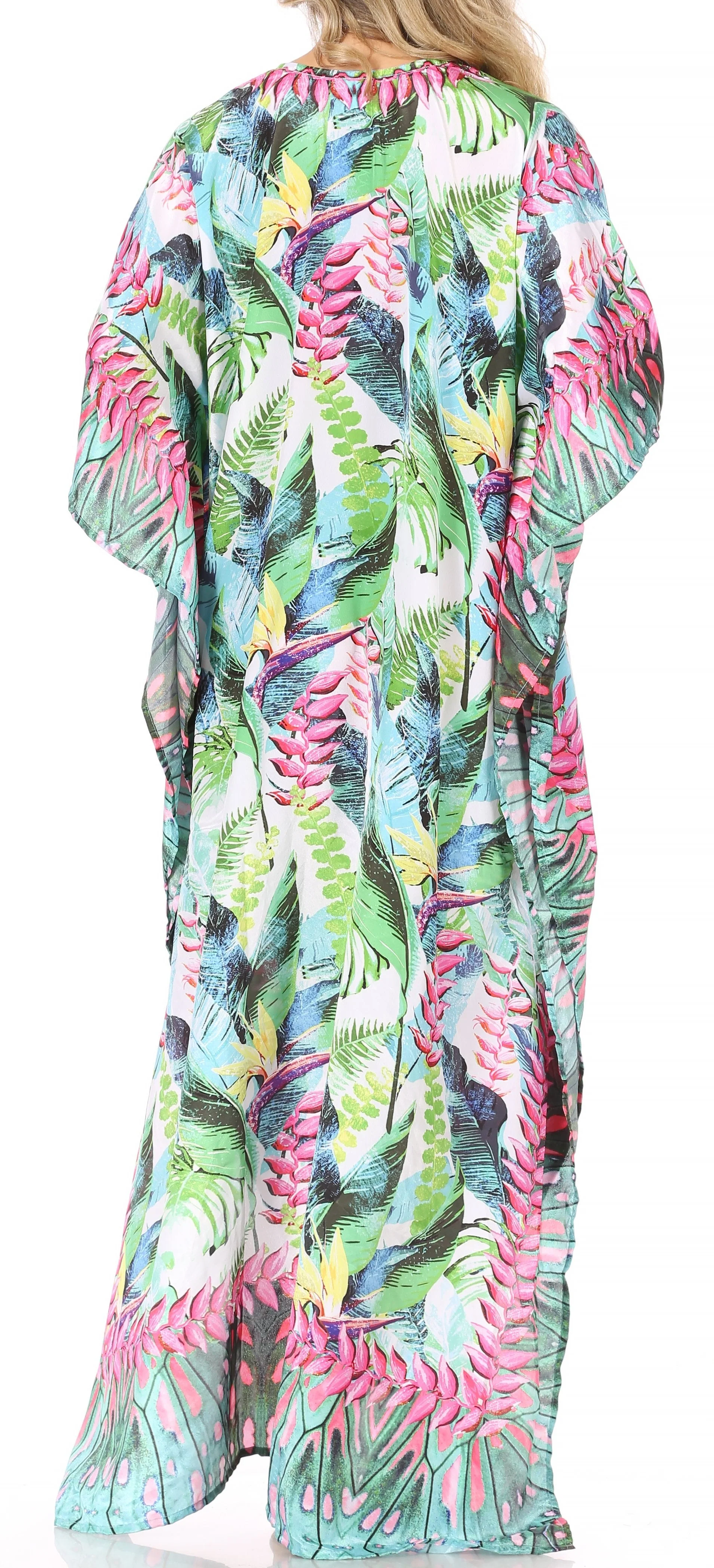 Sakkas Georgettina Flowy Rhinestone V Neck Long Caftan Dress/Cover Up - Image 224