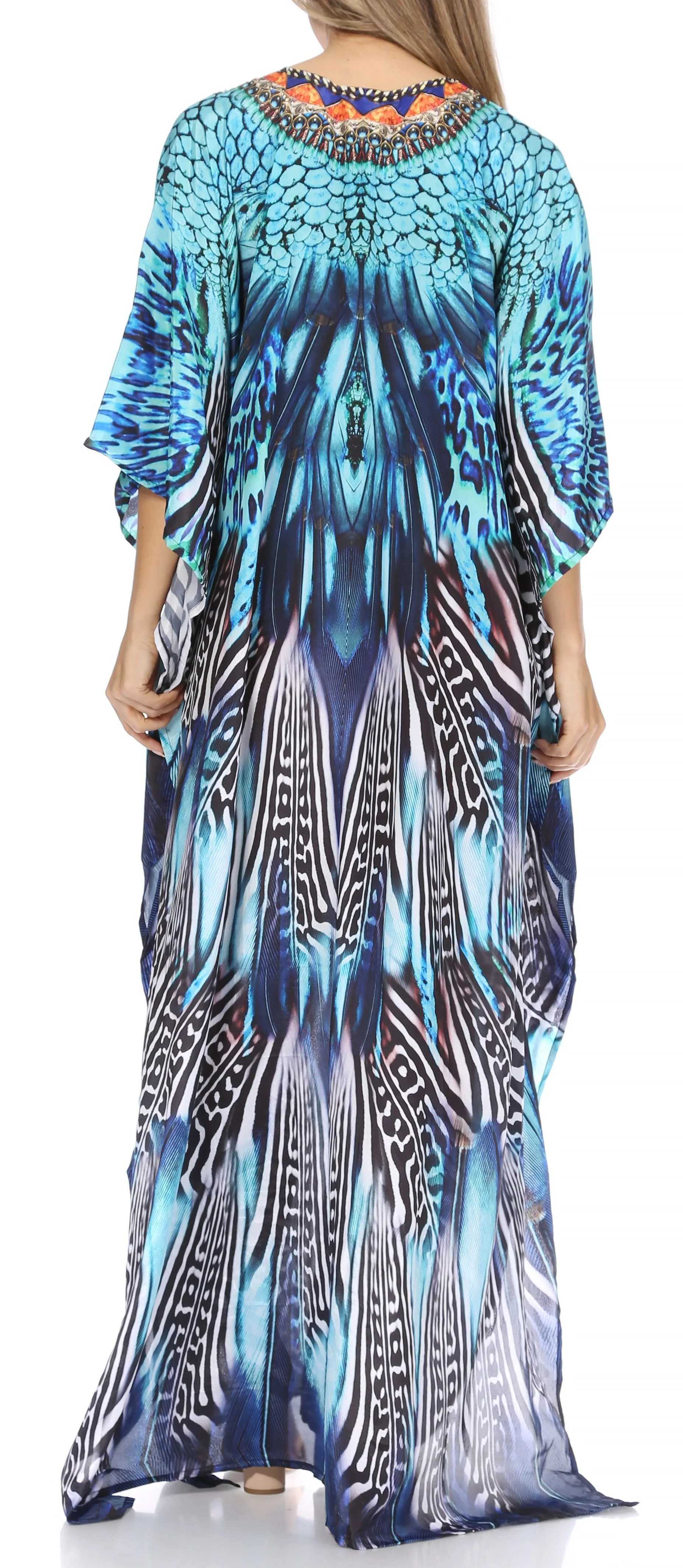 Sakkas Georgettina Flowy Rhinestone V Neck Long Caftan Dress/Cover Up - Image 28