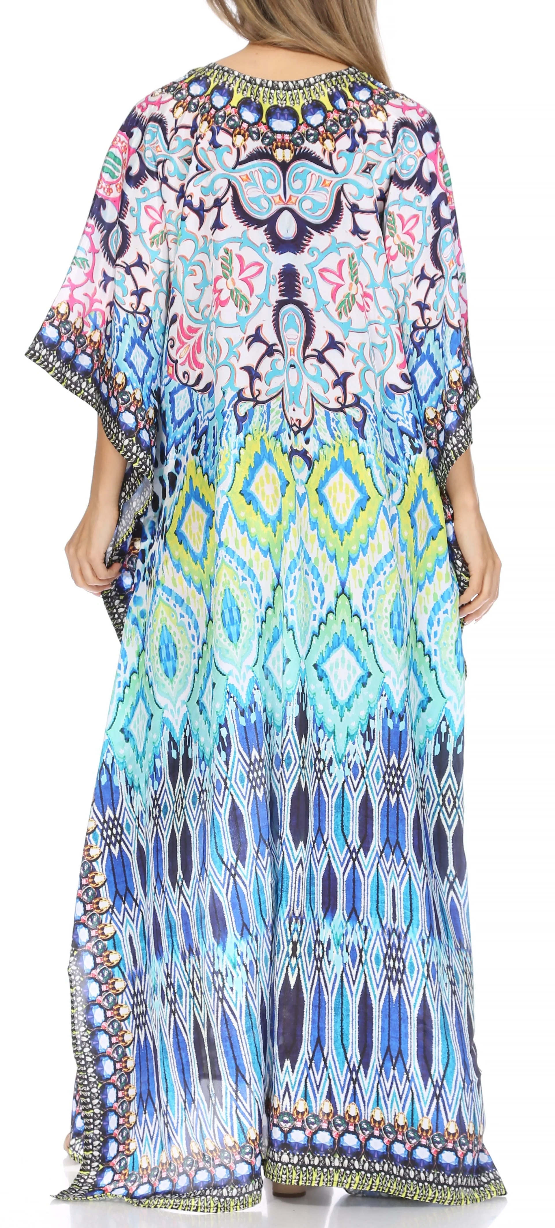Sakkas Georgettina Flowy Rhinestone V Neck Long Caftan Dress/Cover Up - Image 31