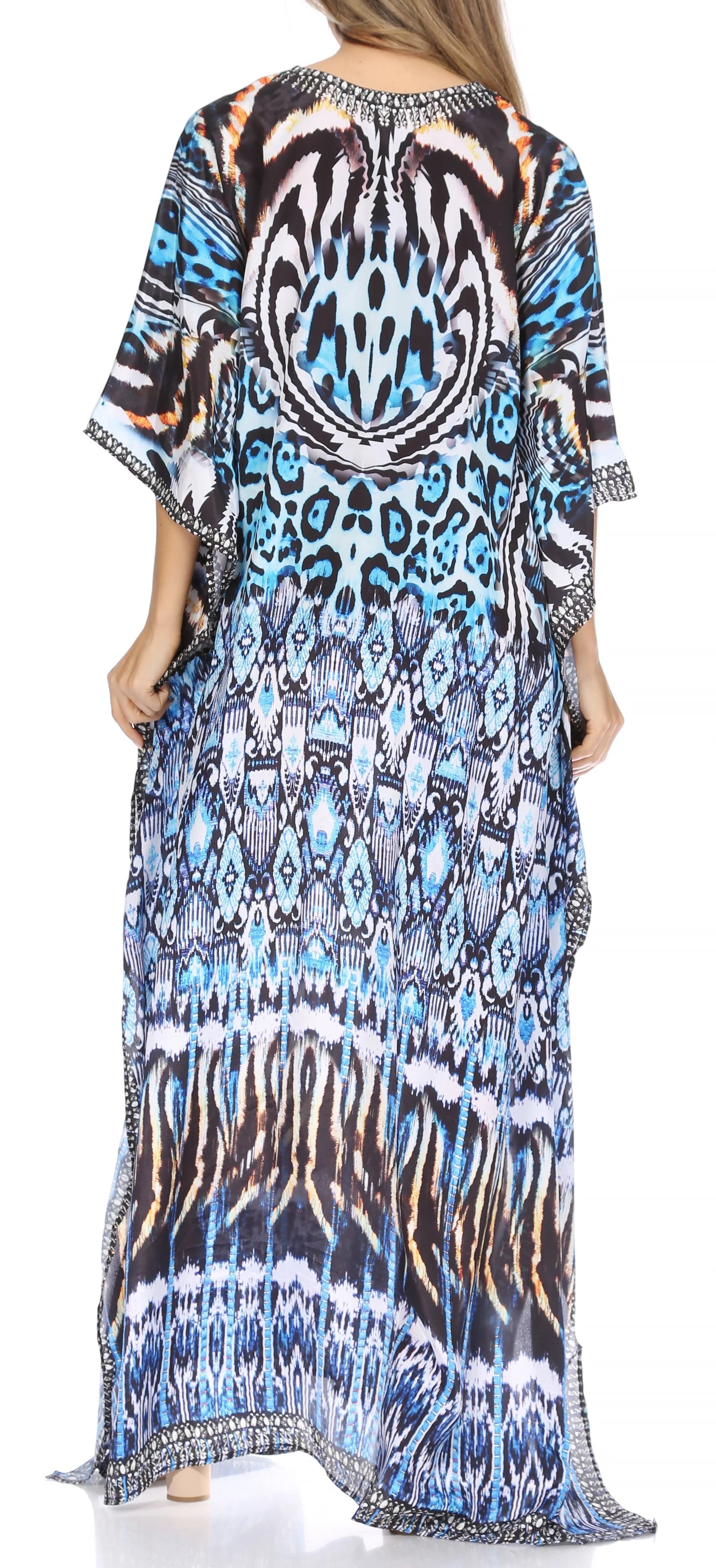 Sakkas Georgettina Flowy Rhinestone V Neck Long Caftan Dress/Cover Up - Image 34