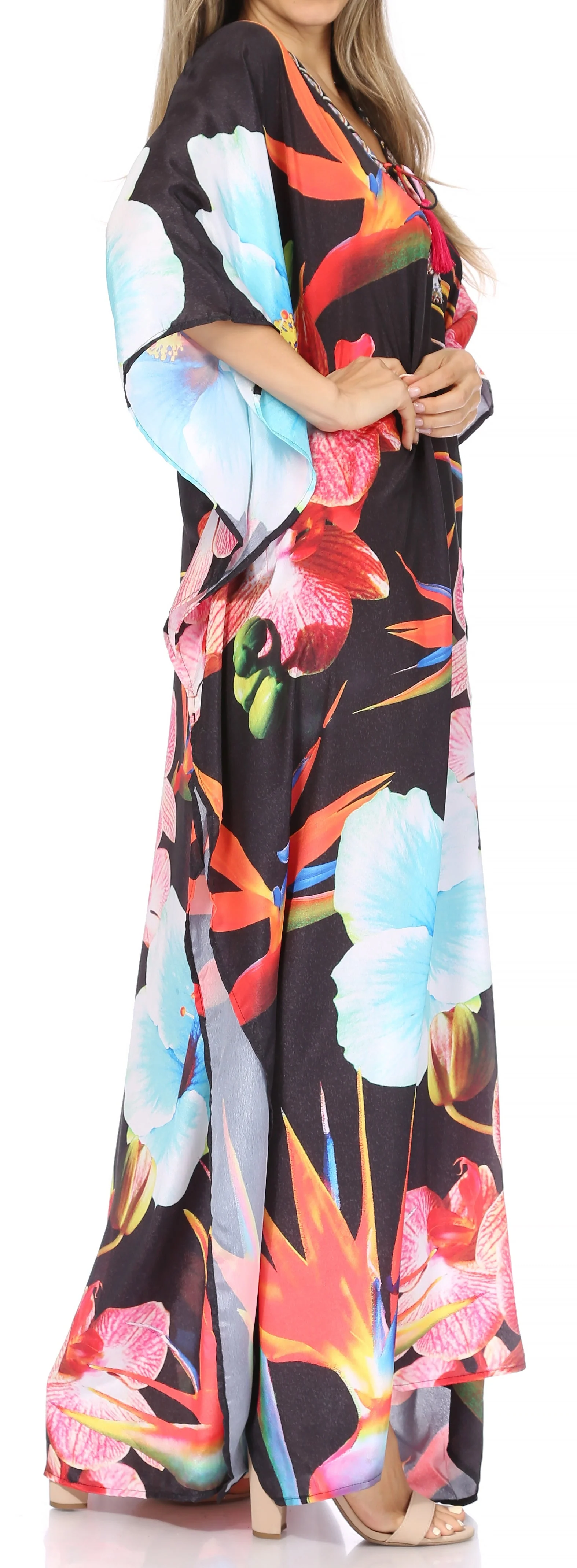 Sakkas Georgettina Flowy Rhinestone V Neck Long Caftan Dress/Cover Up - Image 4