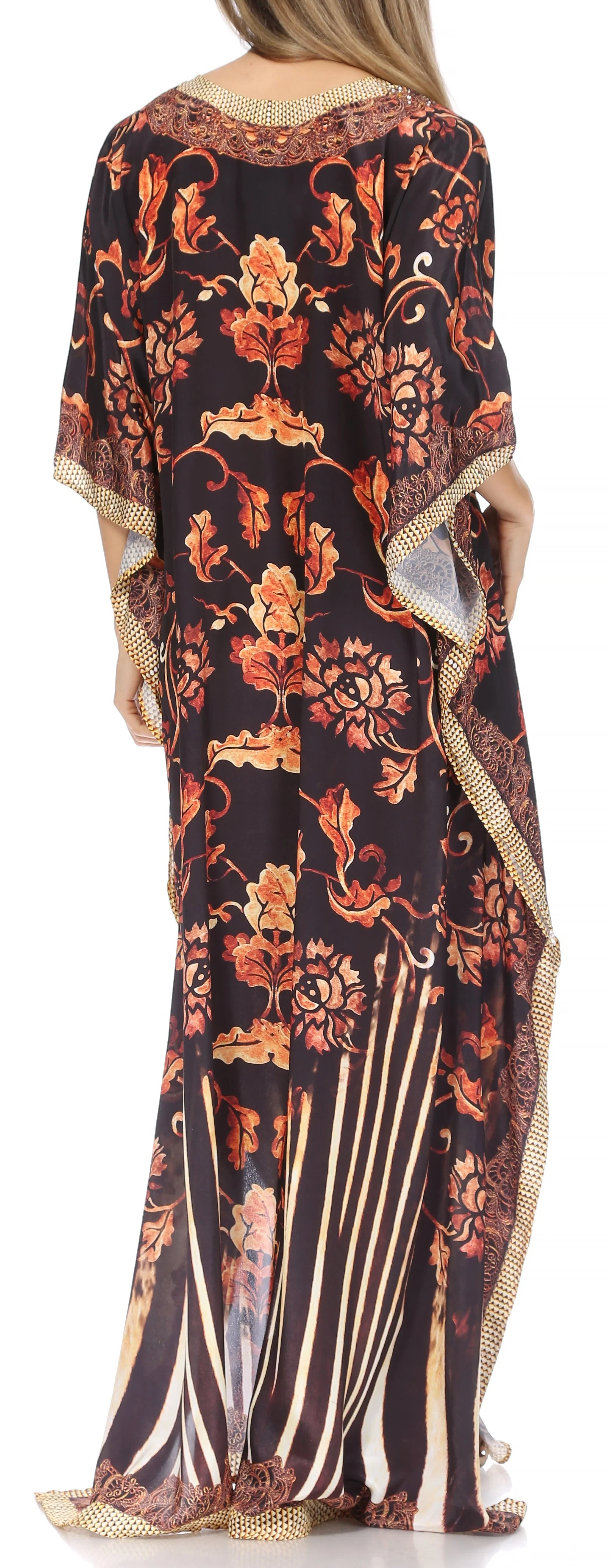 Sakkas Georgettina Flowy Rhinestone V Neck Long Caftan Dress/Cover Up - Image 40