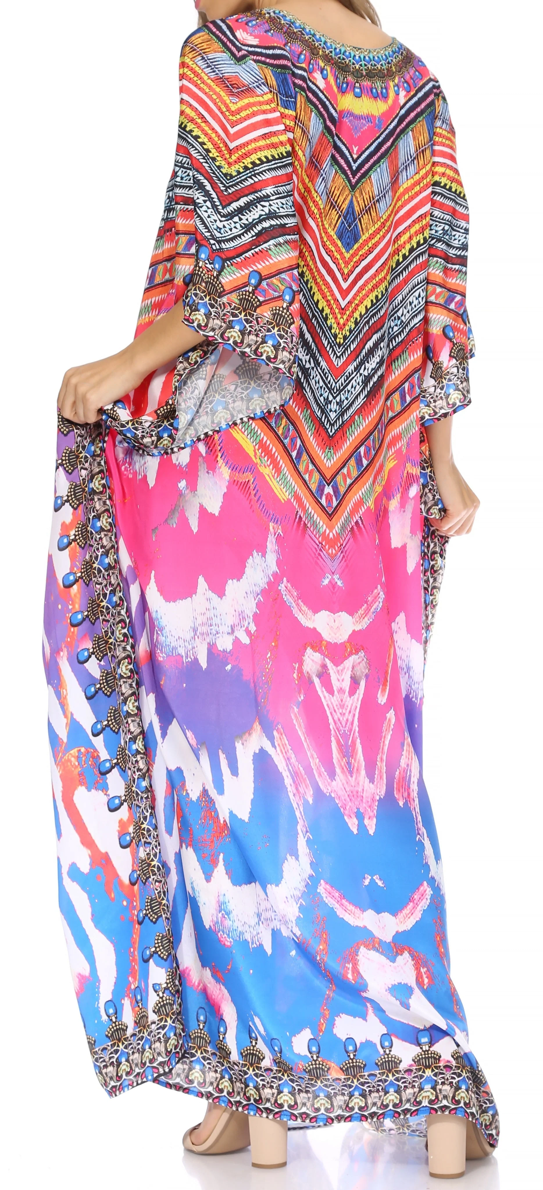 Sakkas Georgettina Flowy Rhinestone V Neck Long Caftan Dress/Cover Up - Image 43