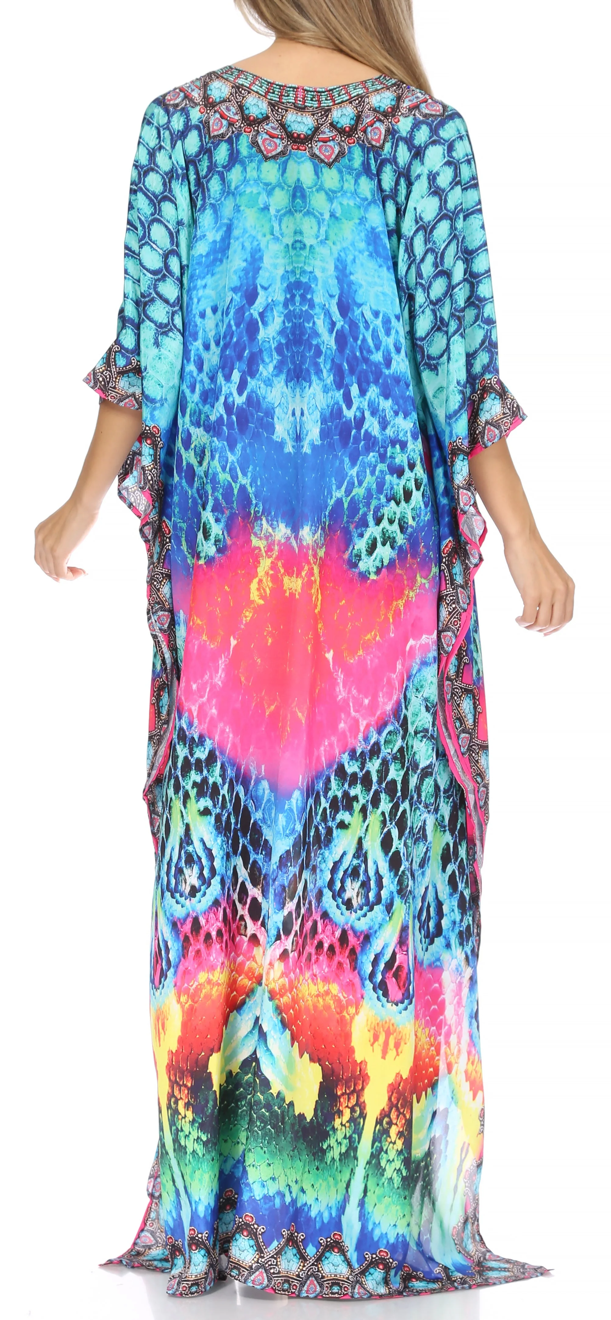 Sakkas Georgettina Flowy Rhinestone V Neck Long Caftan Dress/Cover Up - Image 52