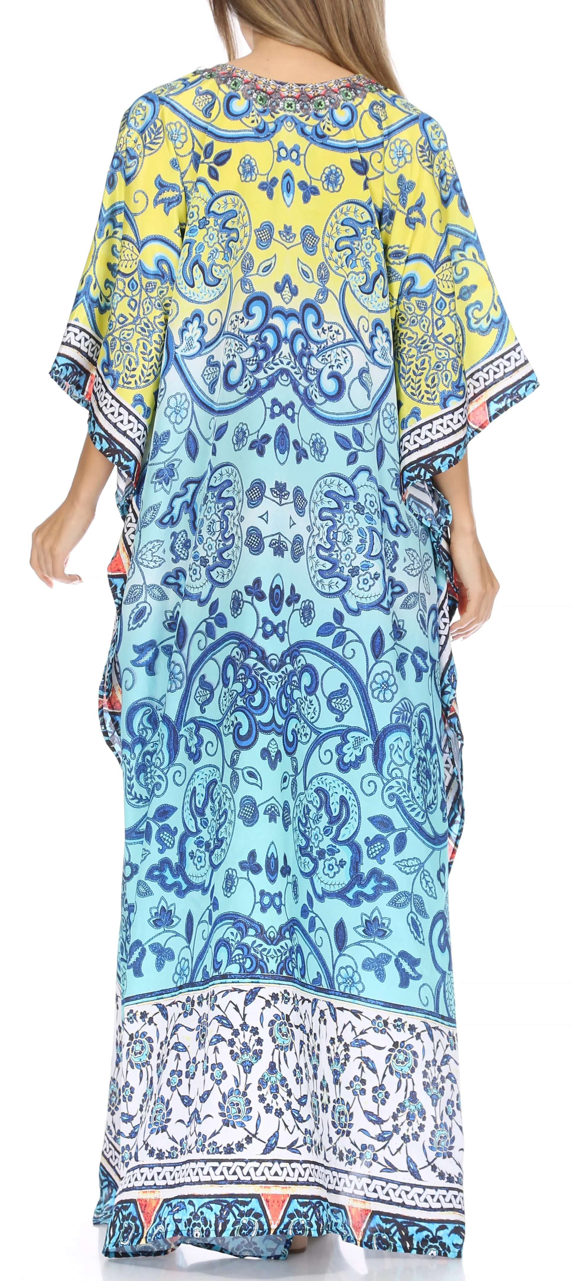 Sakkas Georgettina Flowy Rhinestone V Neck Long Caftan Dress/Cover Up - Image 67