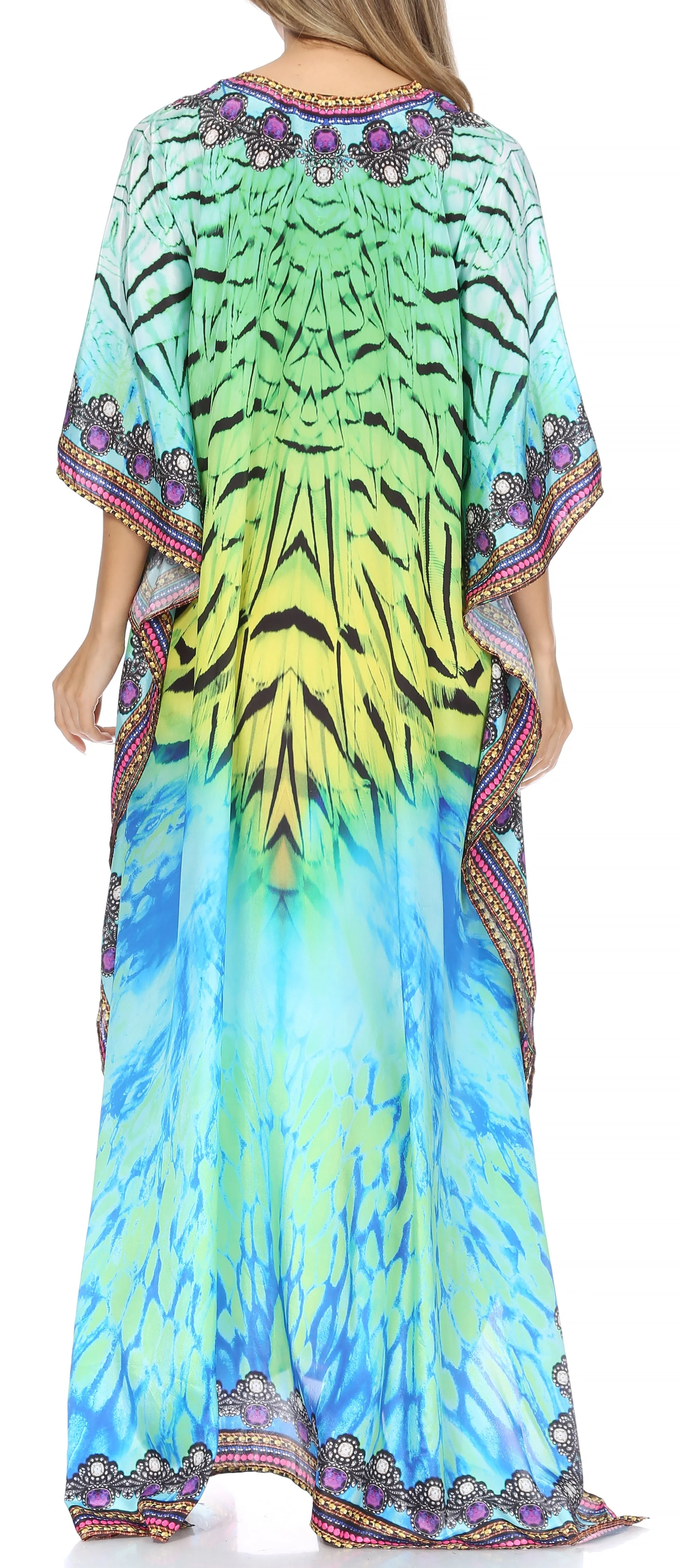 Sakkas Georgettina Flowy Rhinestone V Neck Long Caftan Dress/Cover Up - Image 7