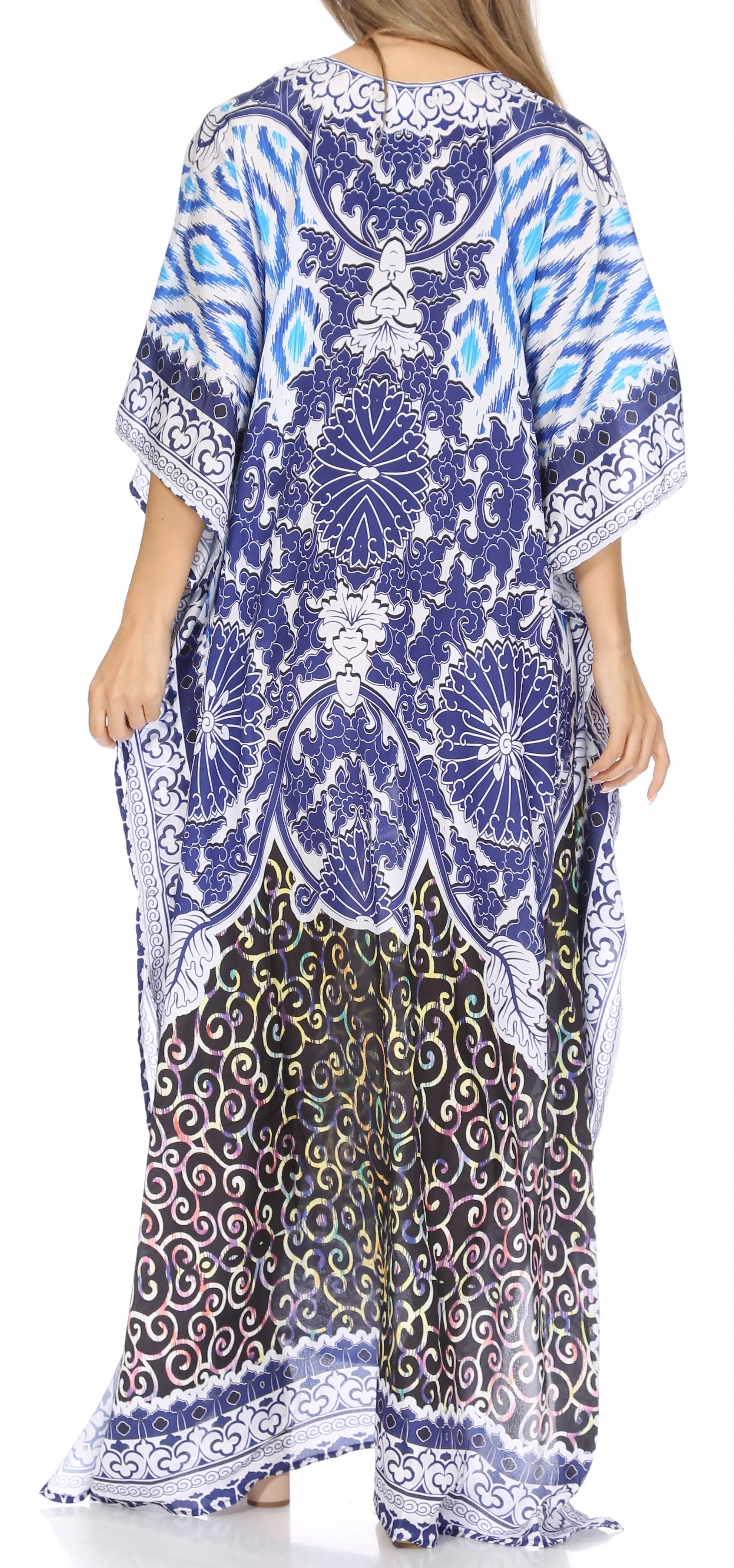 Sakkas Georgettina Flowy Rhinestone V Neck Long Caftan Dress/Cover Up - Image 70