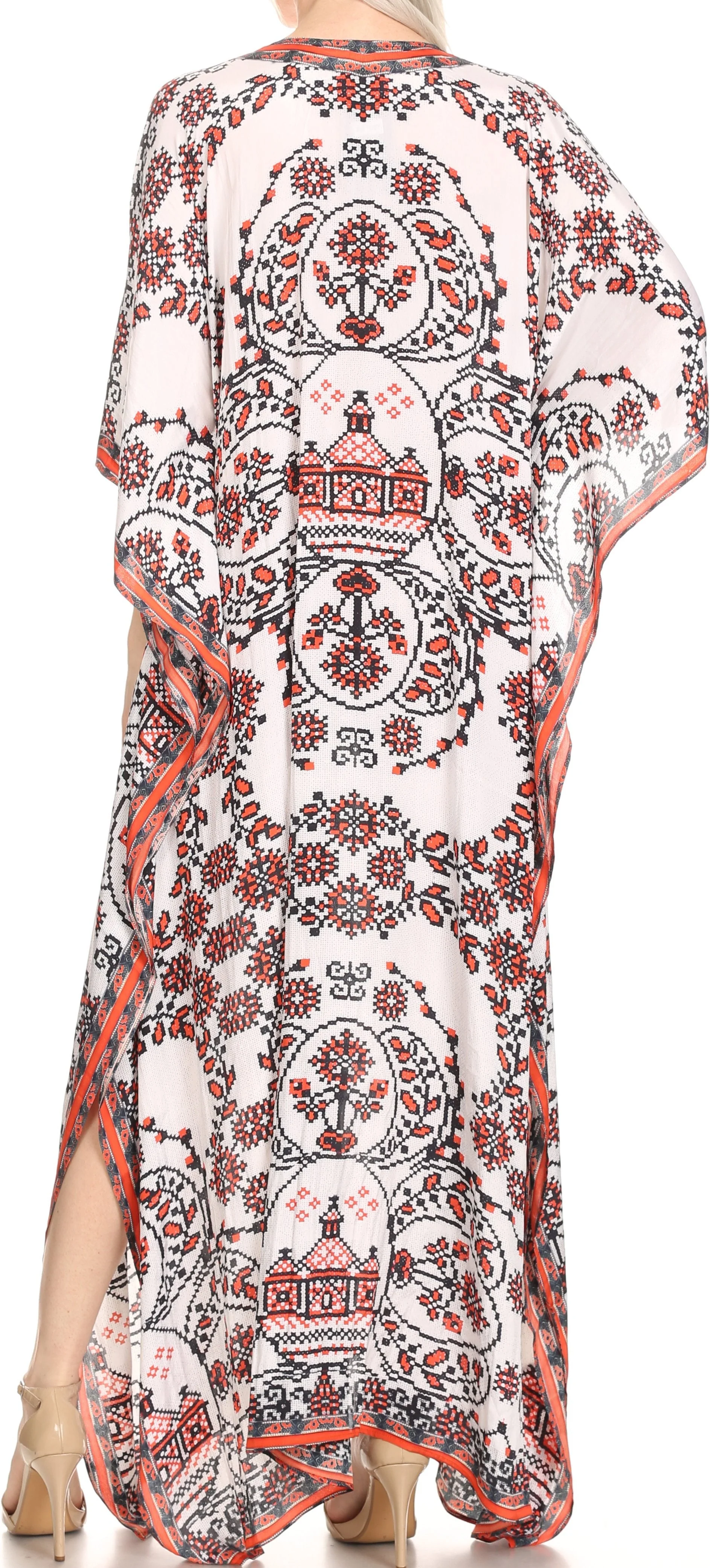 Sakkas Georgettina Flowy Rhinestone V Neck Long Caftan Dress/Cover Up - Image 76