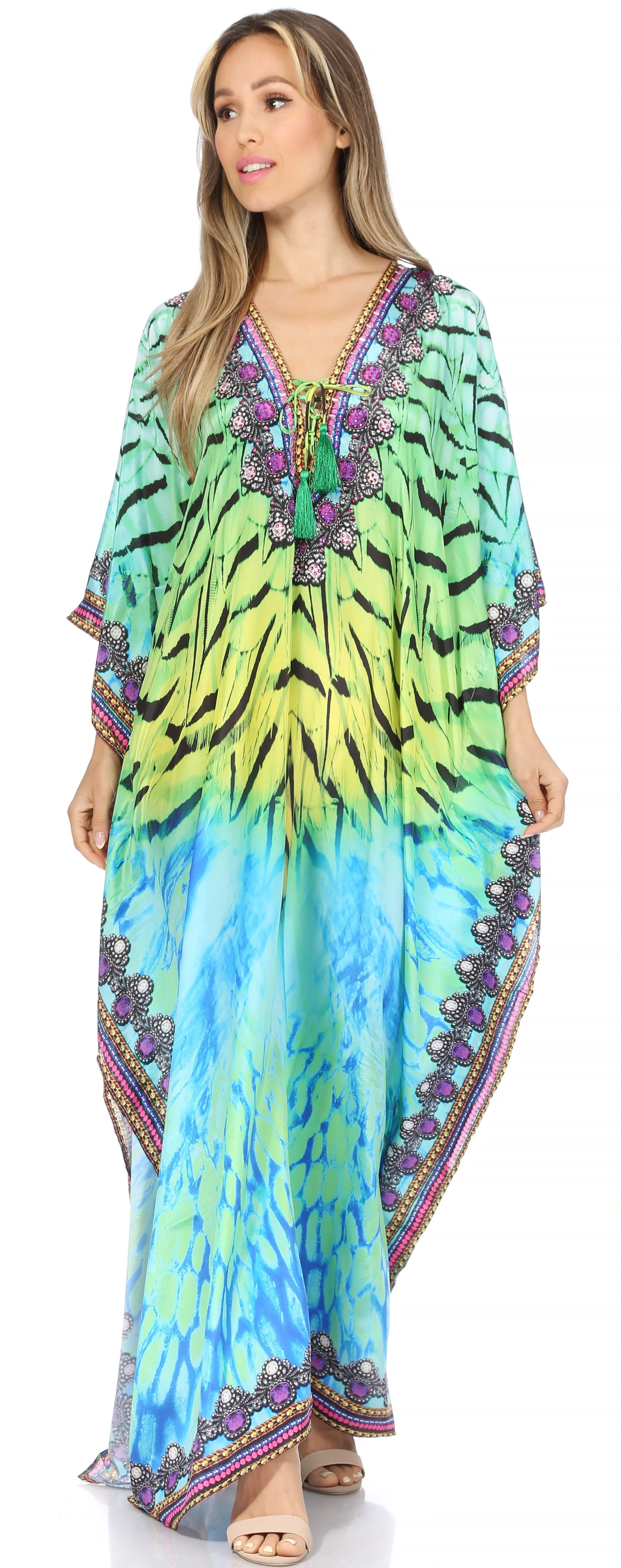 Sakkas Georgettina Flowy Rhinestone V Neck Long Caftan Dress/Cover Up - Image 8