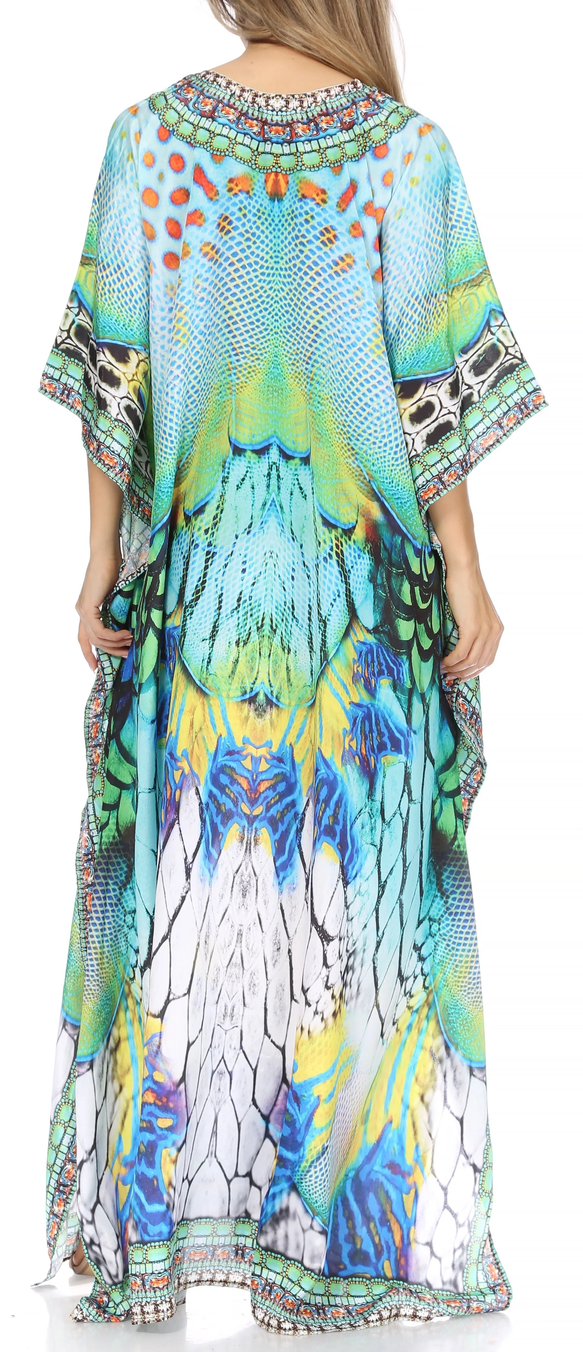Sakkas Georgettina Flowy Rhinestone V Neck Long Caftan Dress/Cover Up - Image 91