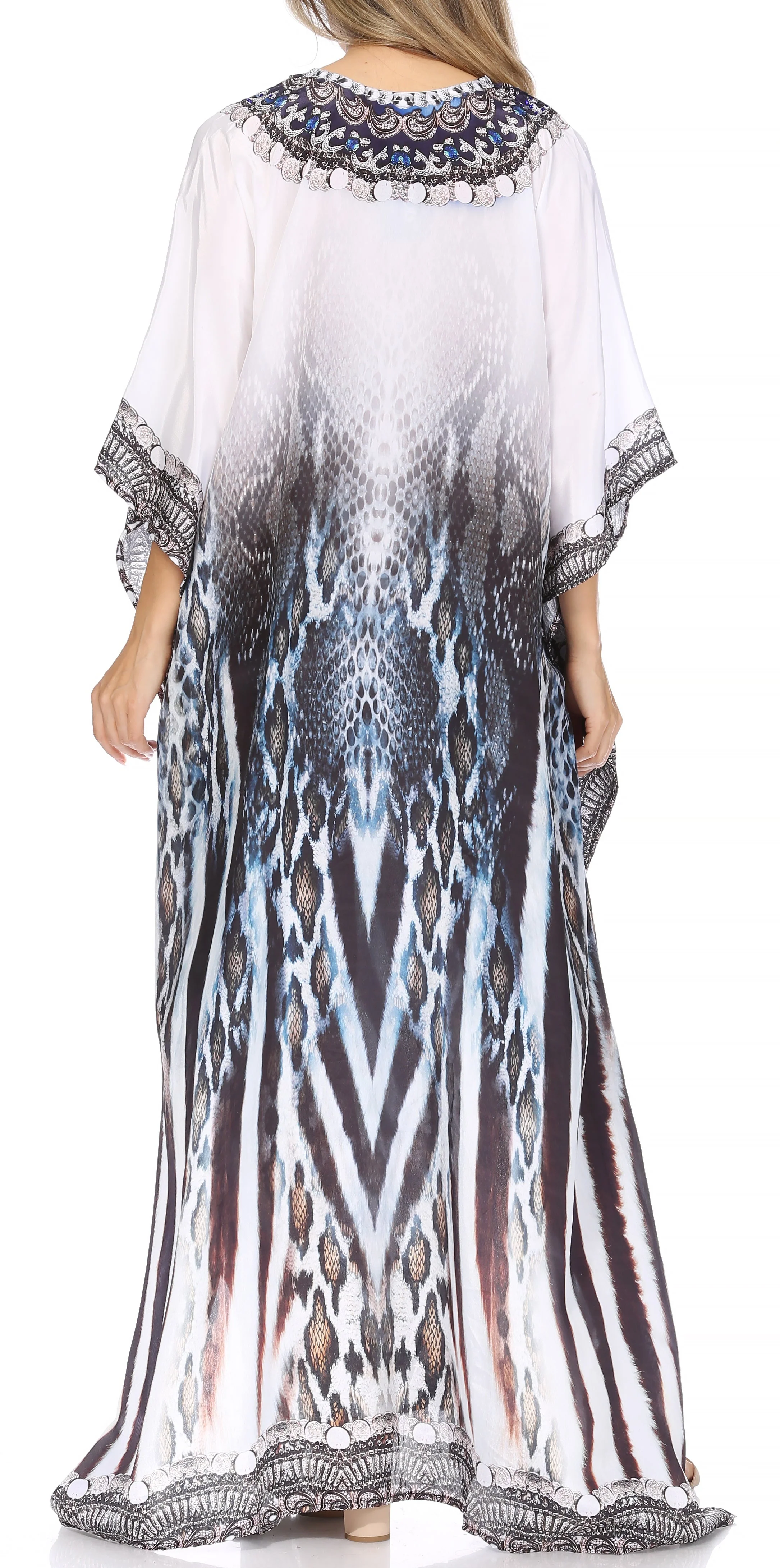 Sakkas Georgettina Flowy Rhinestone V Neck Long Caftan Dress/Cover Up - Image 94