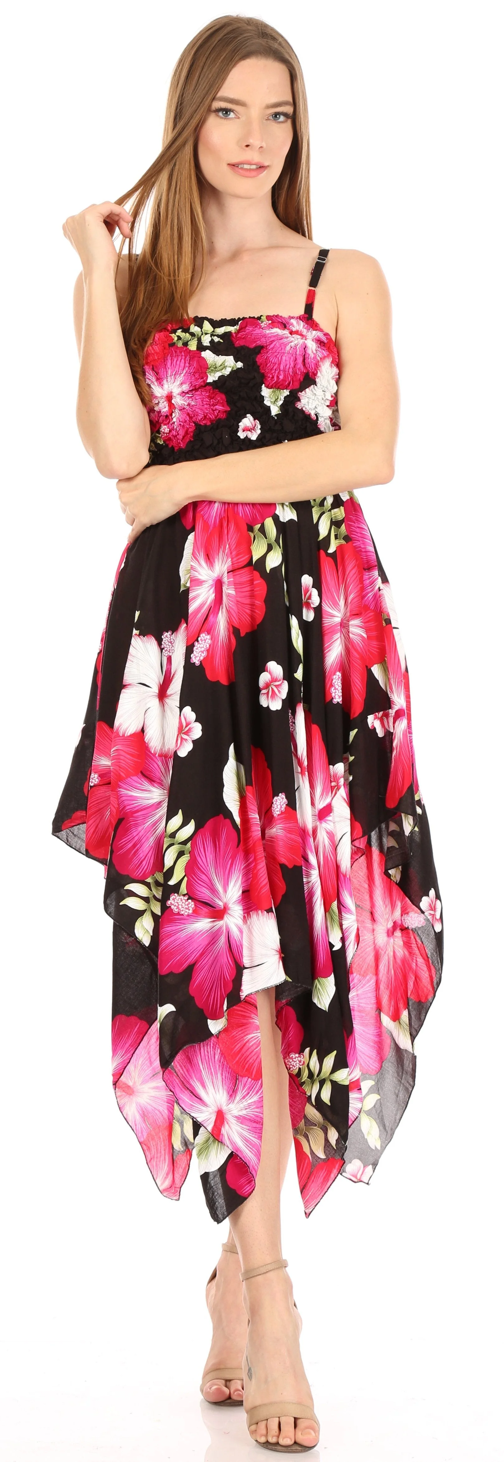 Sakkas Hamisi Women's Tube Spaghetti Strap Floral Print Summer Casual Short Dress - Image 10