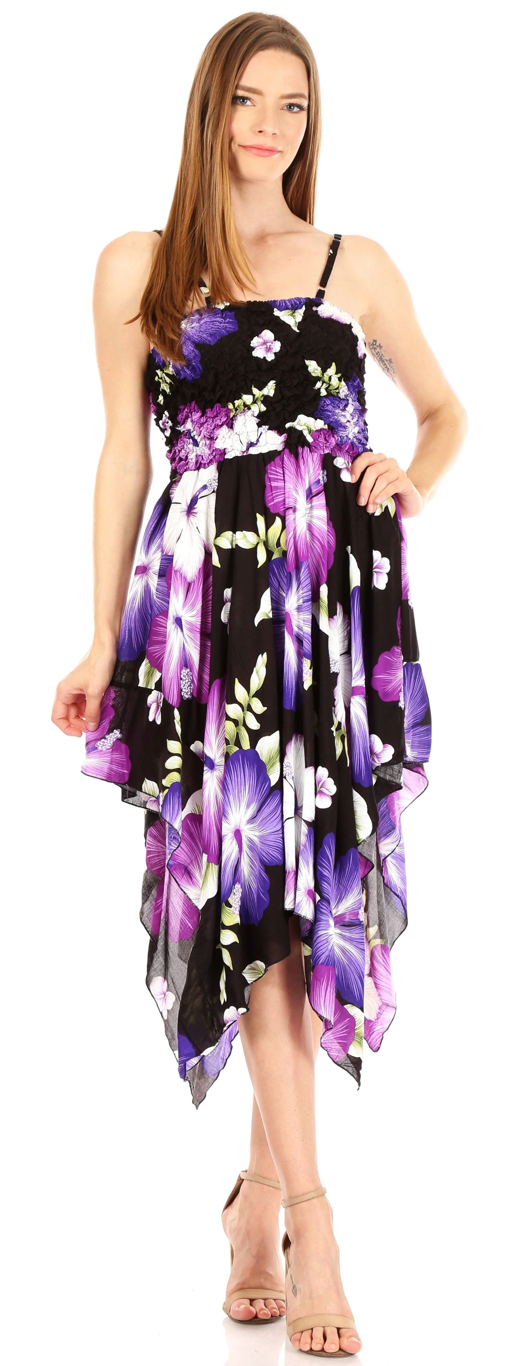 Sakkas Hamisi Women's Tube Spaghetti Strap Floral Print Summer Casual Short Dress - Image 15