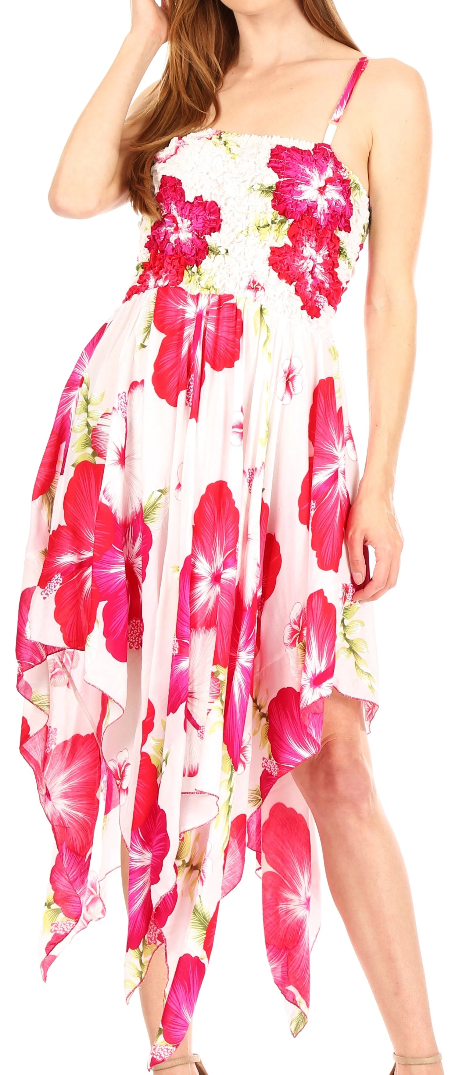 Sakkas Hamisi Women's Tube Spaghetti Strap Floral Print Summer Casual Short Dress - Image 31
