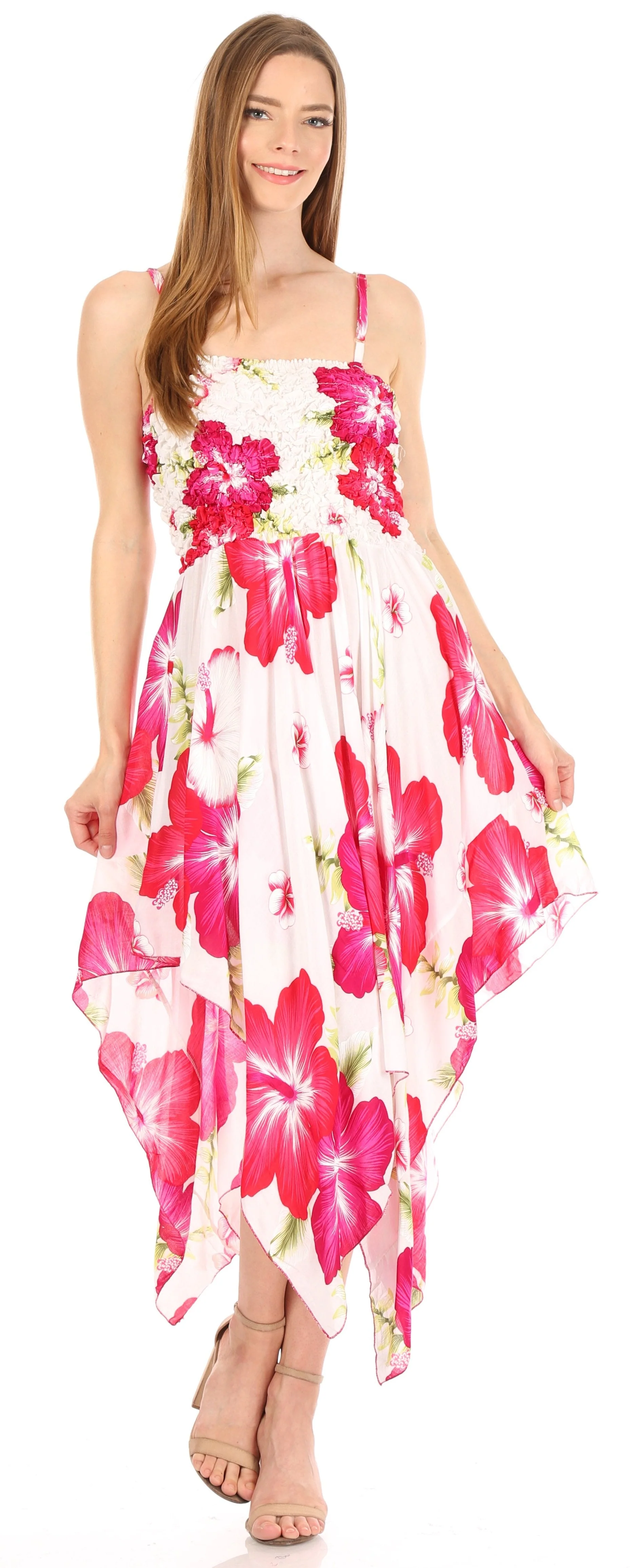 Sakkas Hamisi Women's Tube Spaghetti Strap Floral Print Summer Casual Short Dress - Image 35