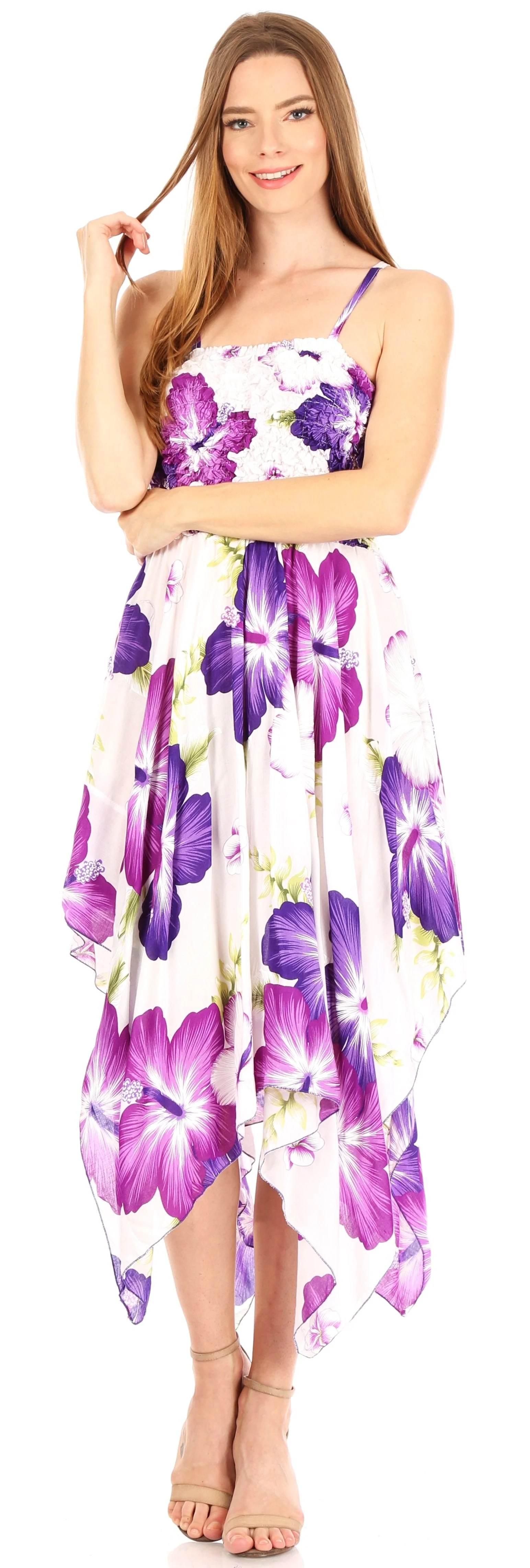 Sakkas Hamisi Women's Tube Spaghetti Strap Floral Print Summer Casual Short Dress - Image 40