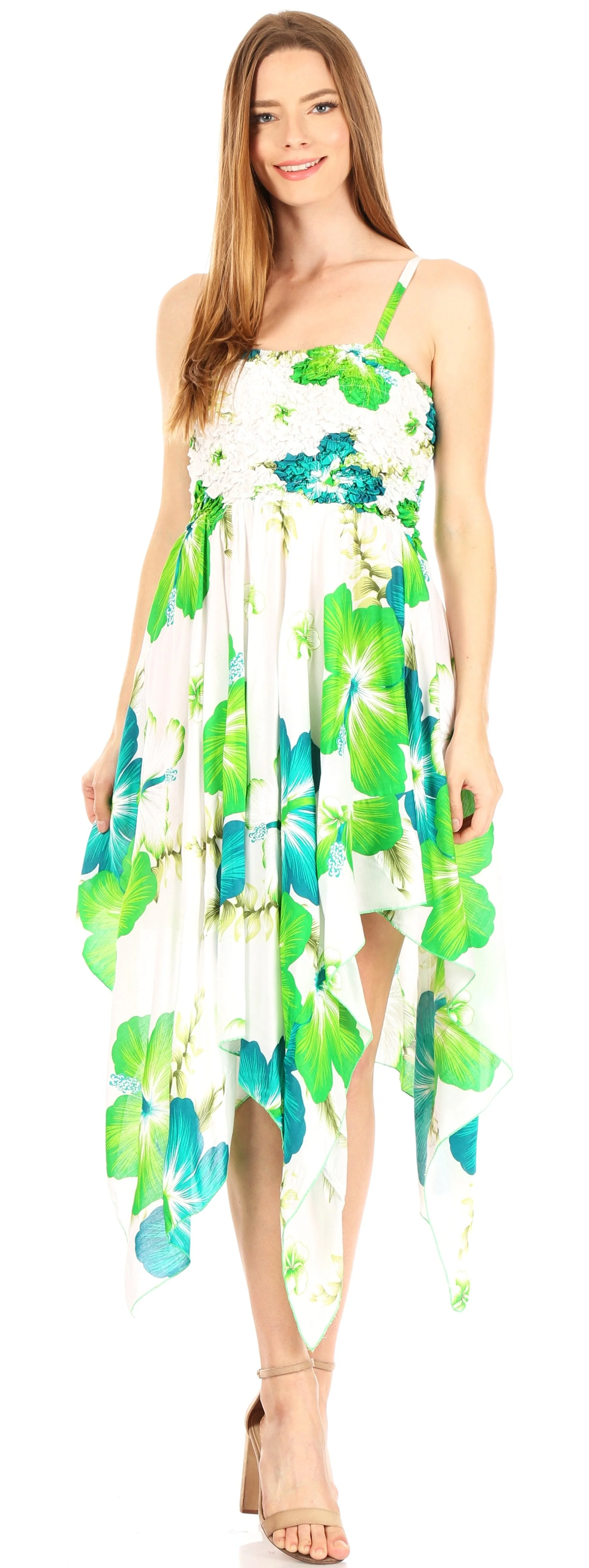 Sakkas Hamisi Women's Tube Spaghetti Strap Floral Print Summer Casual Short Dress - Image 50