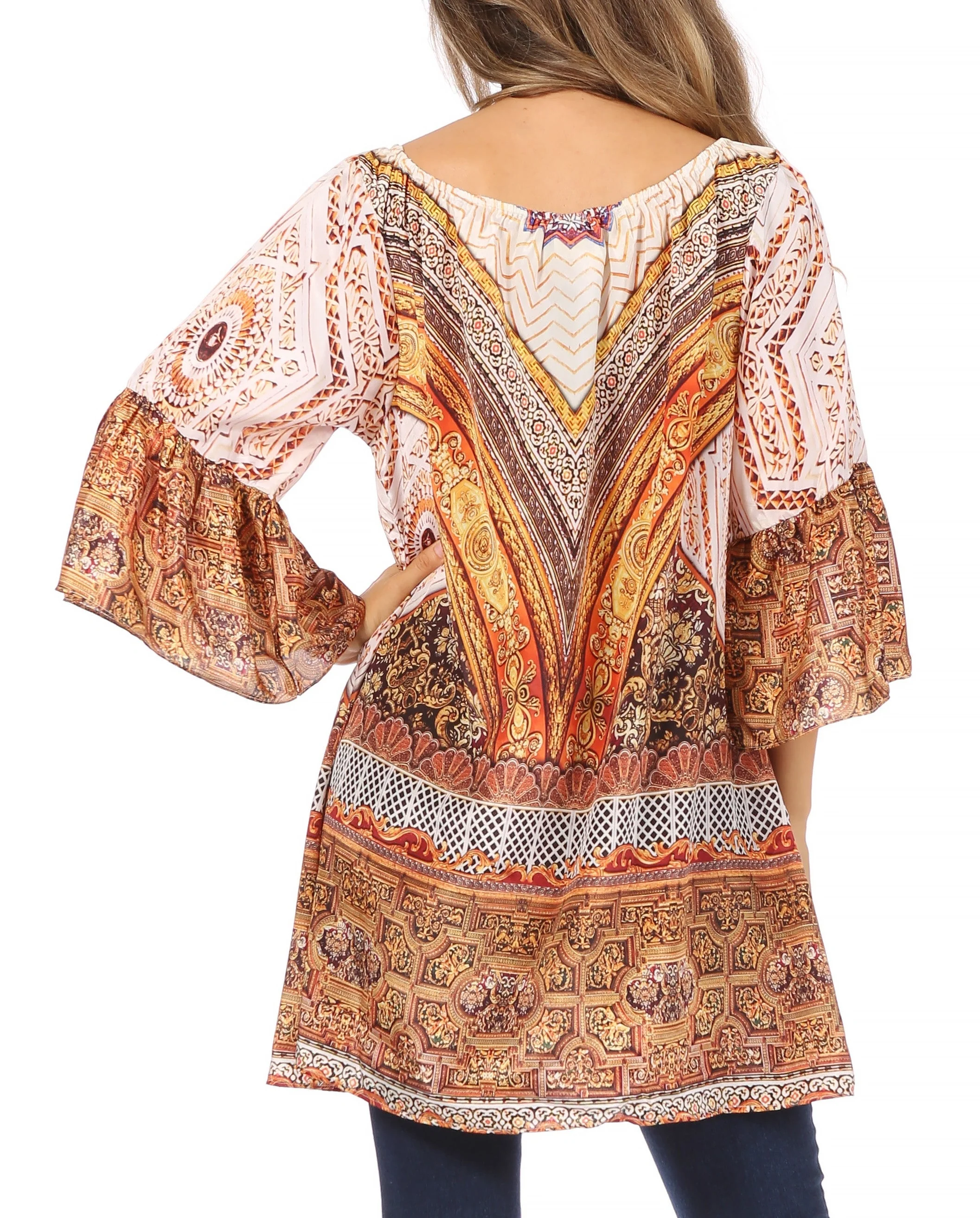 Sakkas Inna Colorful Shift Dress Tunic with Bell Ruffled Sleeves & Rhinestones - Image 27
