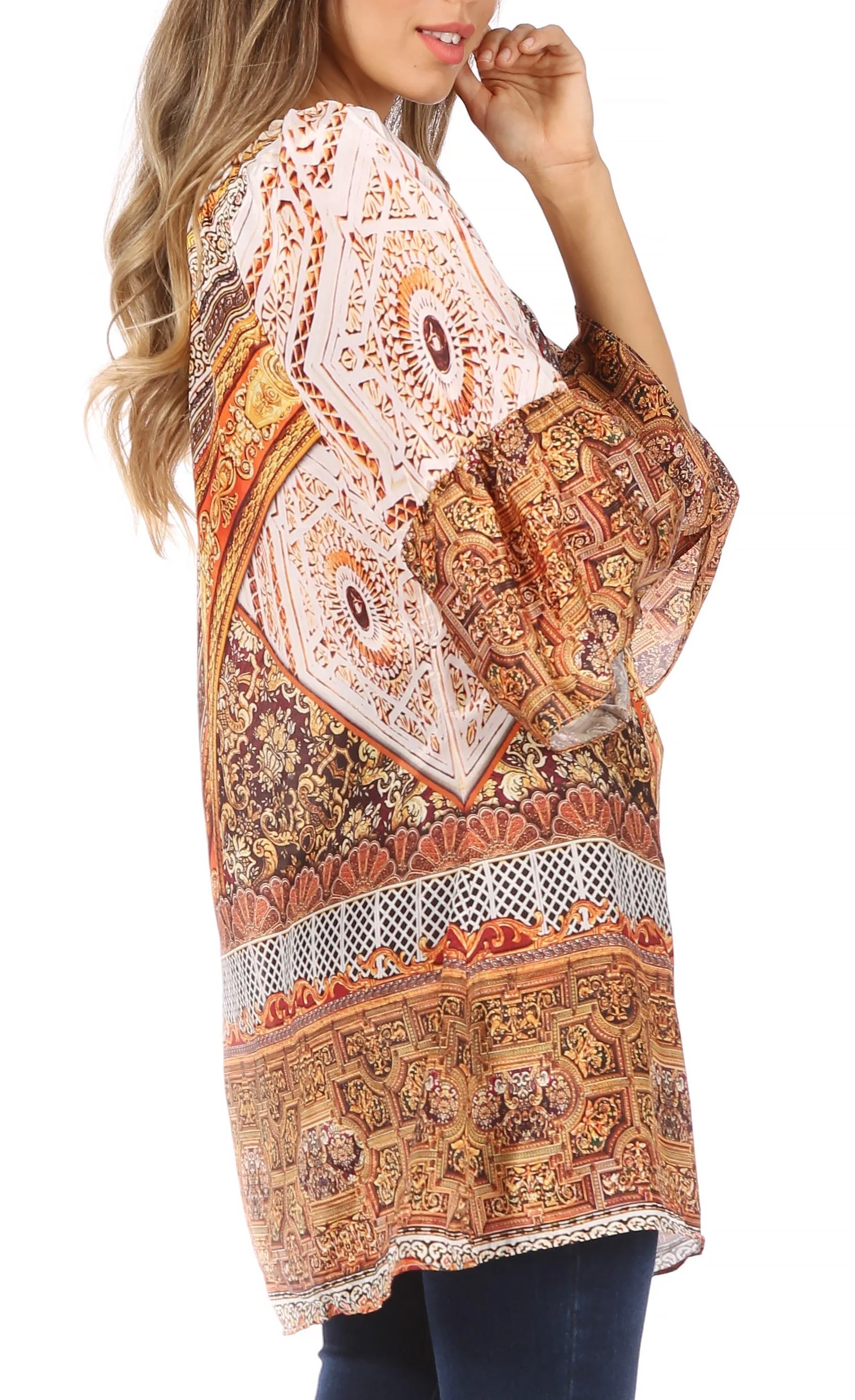 Sakkas Inna Colorful Shift Dress Tunic with Bell Ruffled Sleeves & Rhinestones - Image 29