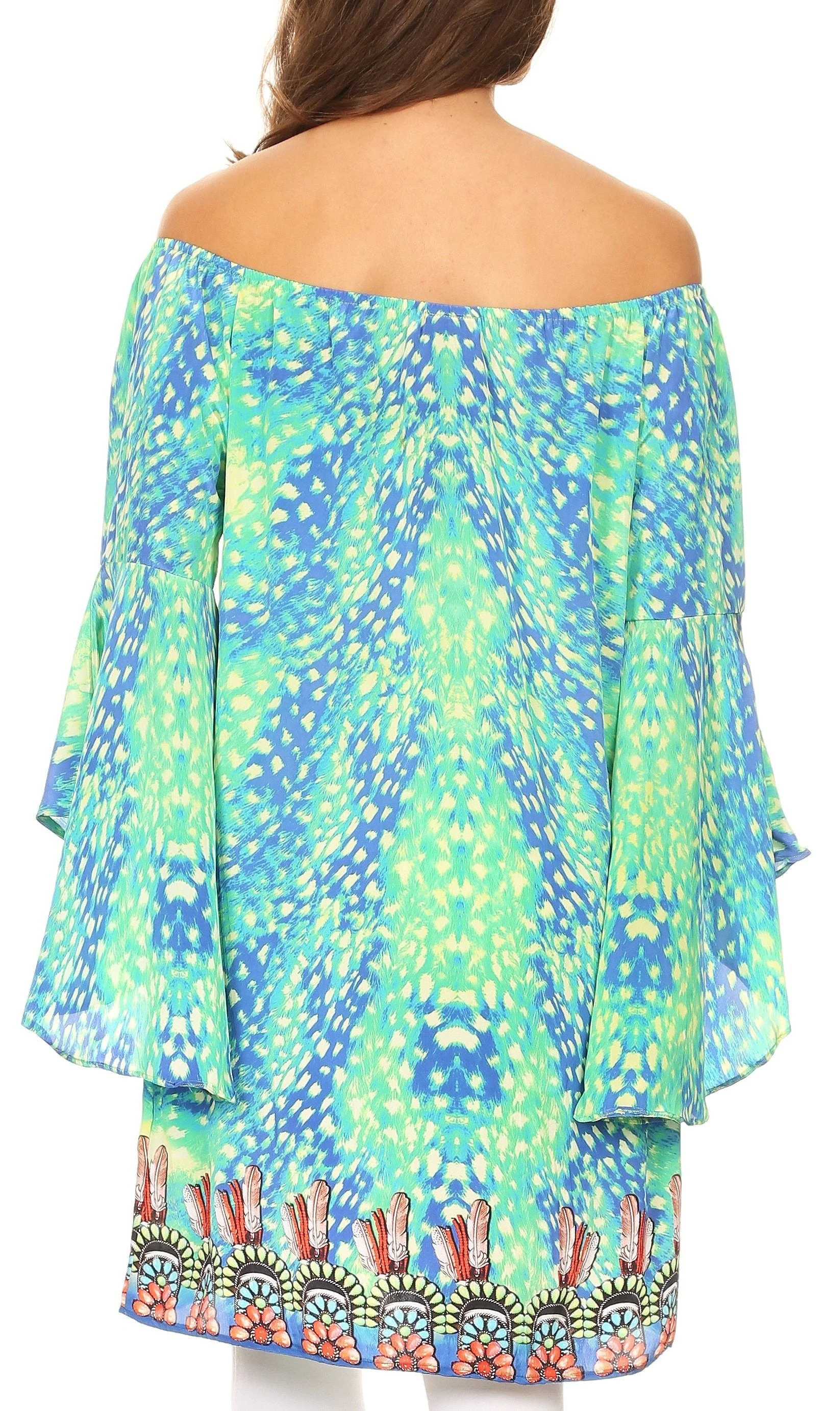 Sakkas Inna Colorful Shift Dress Tunic with Bell Ruffled Sleeves & Rhinestones - Image 7