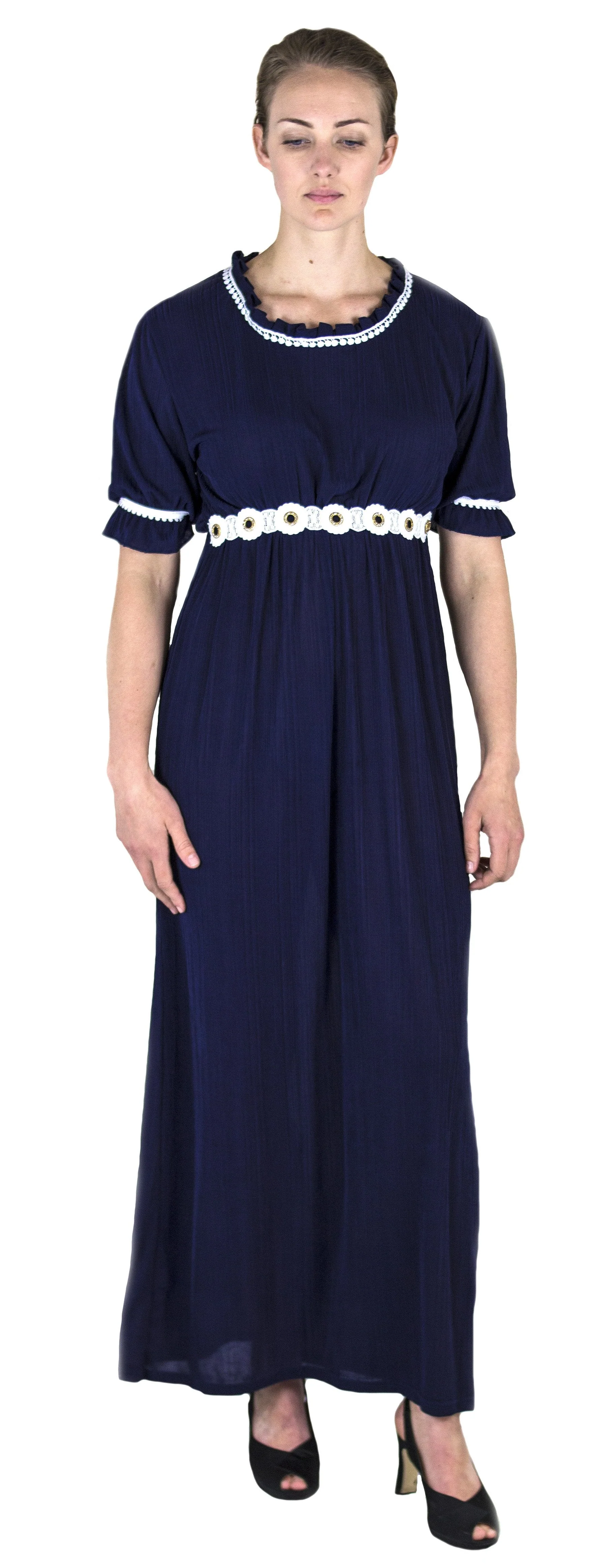 Sakkas Isabis Womens Casual Long  Lace Modest Dress with Short Sleeves Stretchy - Image 6