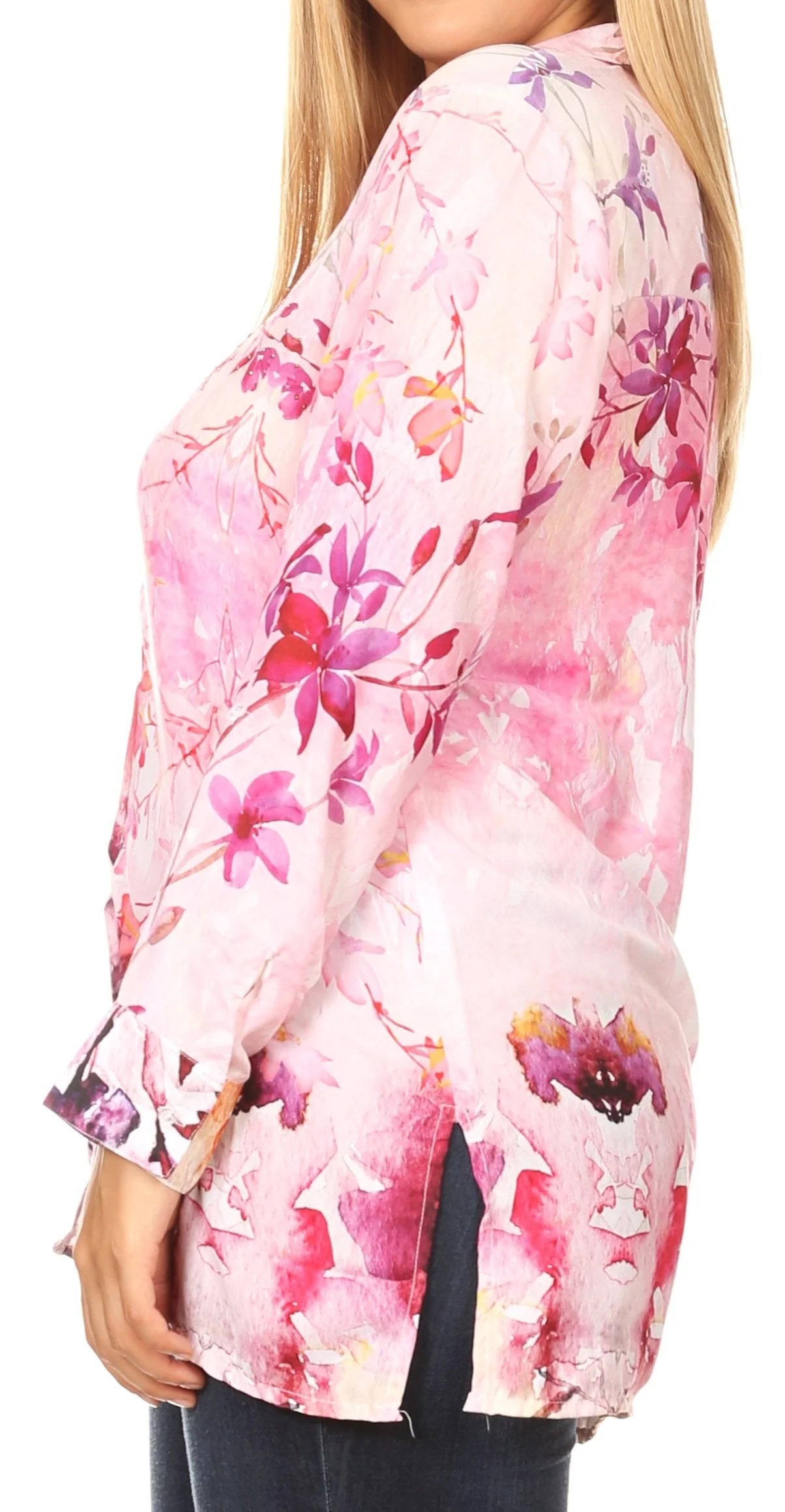 Sakkas Issa Women's Long Sleeve Floral Print Casual Button Down Shirt Blouse Top - Image 14