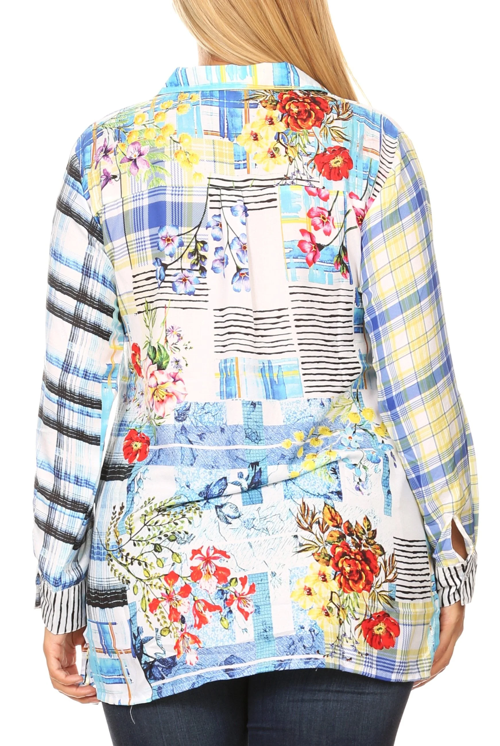 Sakkas Issa Women's Long Sleeve Floral Print Casual Button Down Shirt Blouse Top - Image 22
