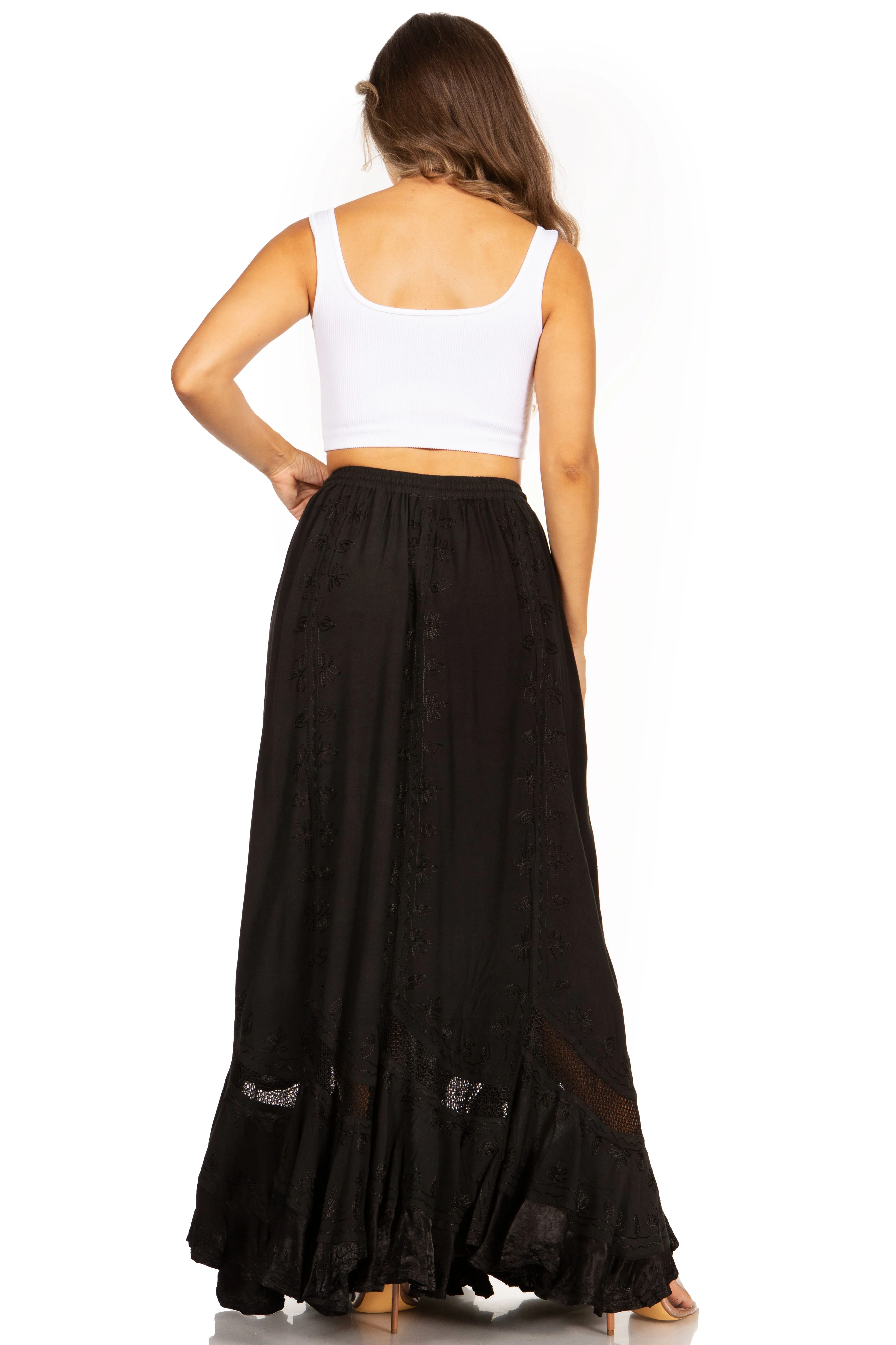 Sakkas Ivy Second Women's Maxi Boho Elastic Waist Embroidered A Line Long Skirt - Image 2