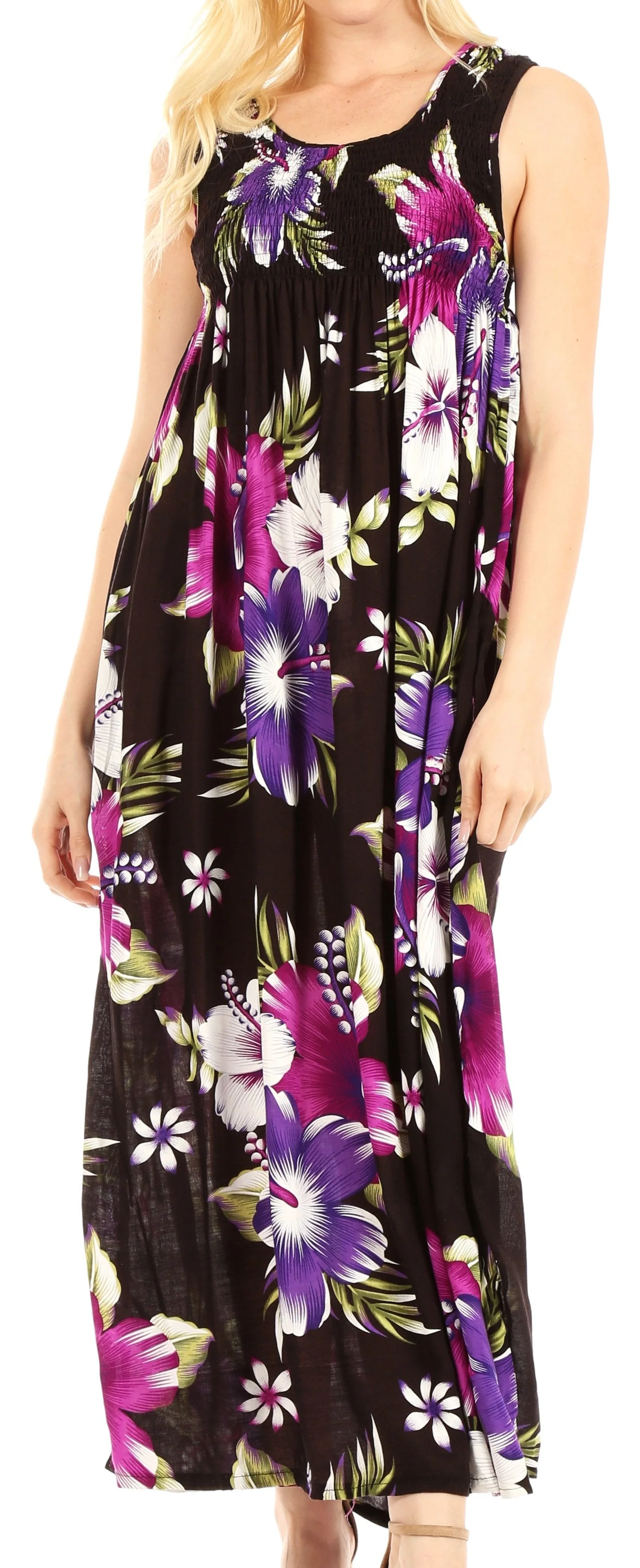 Sakkas Iyabo Women's Sleeveless Casual Summer Floral Print Dress Maxi Long Stretch - Image 21