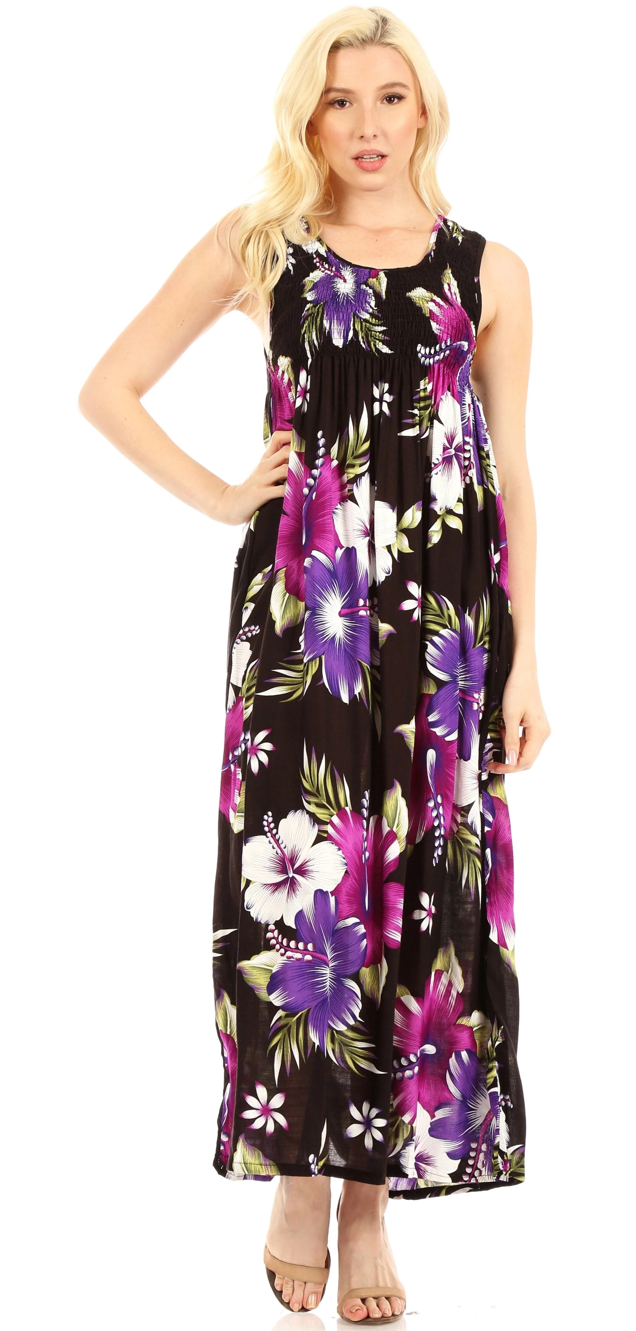 Sakkas Iyabo Women's Sleeveless Casual Summer Floral Print Dress Maxi Long Stretch - Image 25