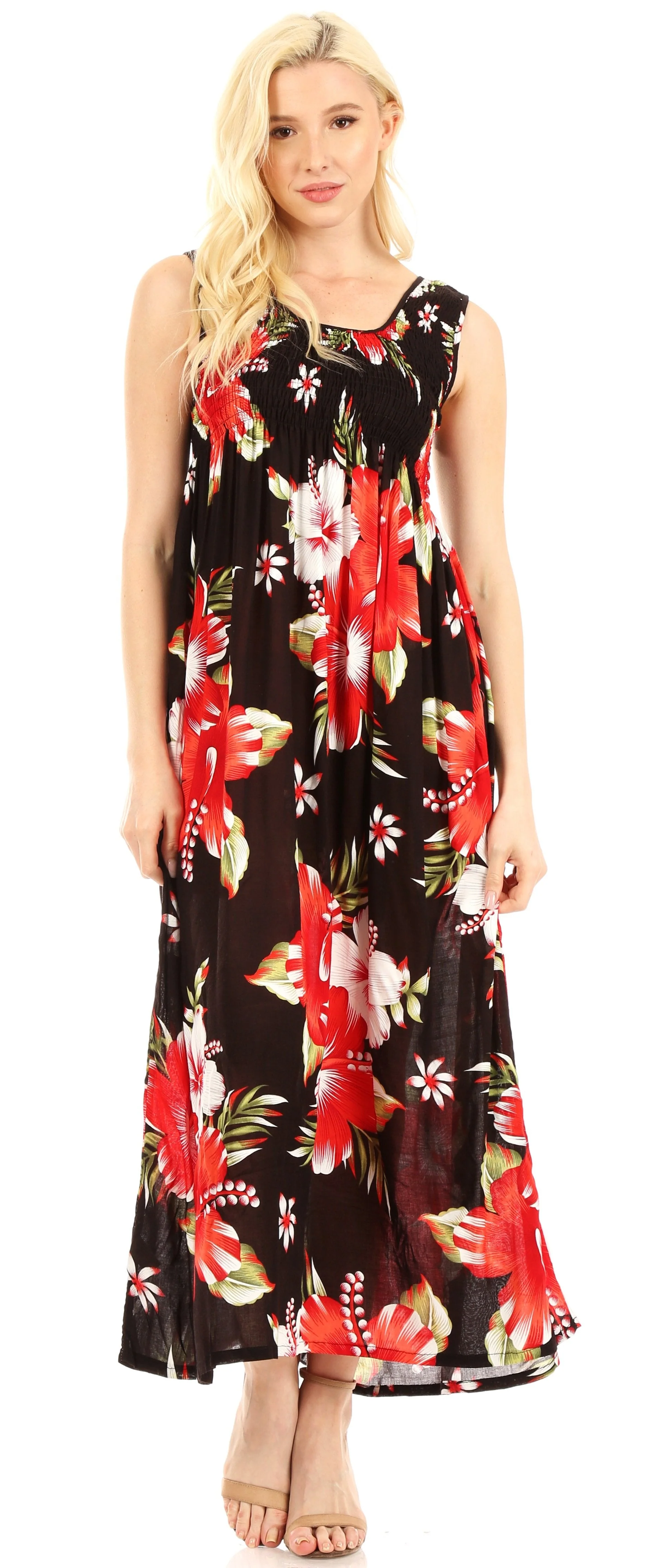 Sakkas Iyabo Women's Sleeveless Casual Summer Floral Print Dress Maxi Long Stretch - Image 30