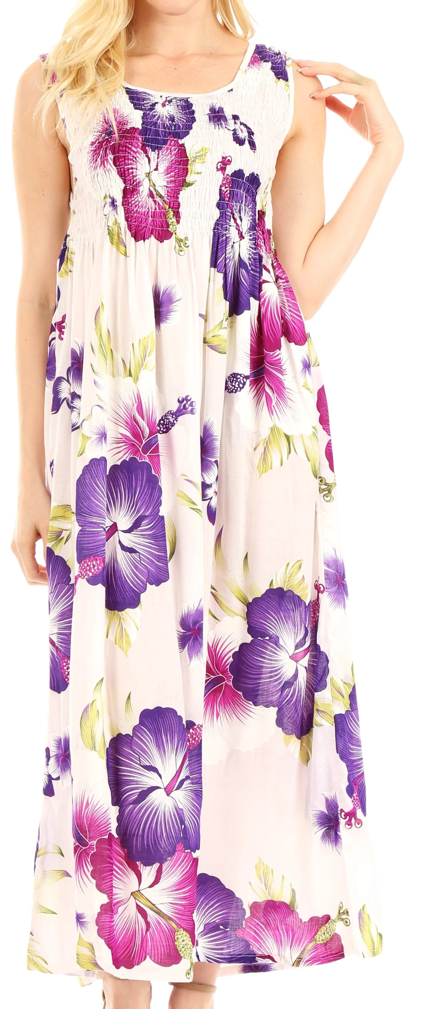 Sakkas Iyabo Women's Sleeveless Casual Summer Floral Print Dress Maxi Long Stretch - Image 51