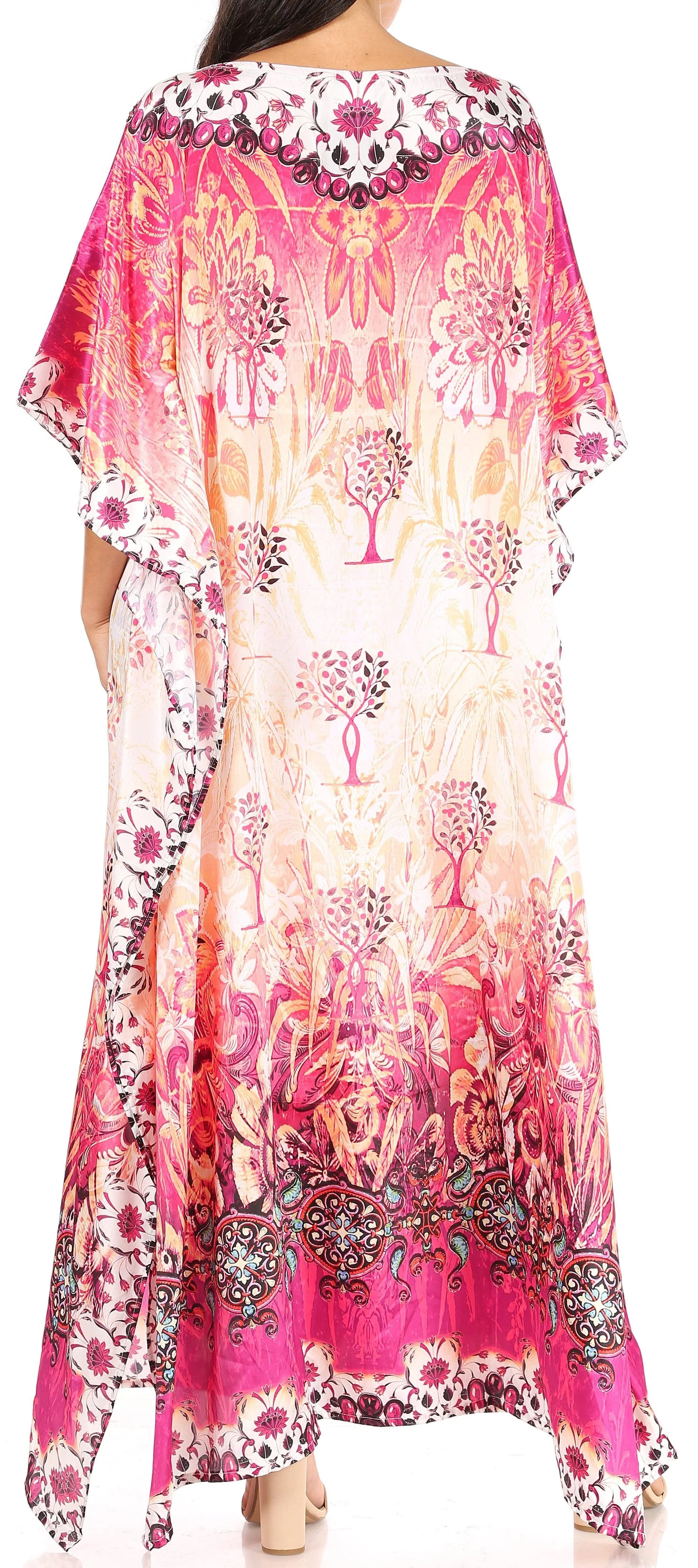 Sakkas Jabari Women's Maxi Short Sleeve Long Beach Kaftan Dress Boho Loose Gown - Image 2