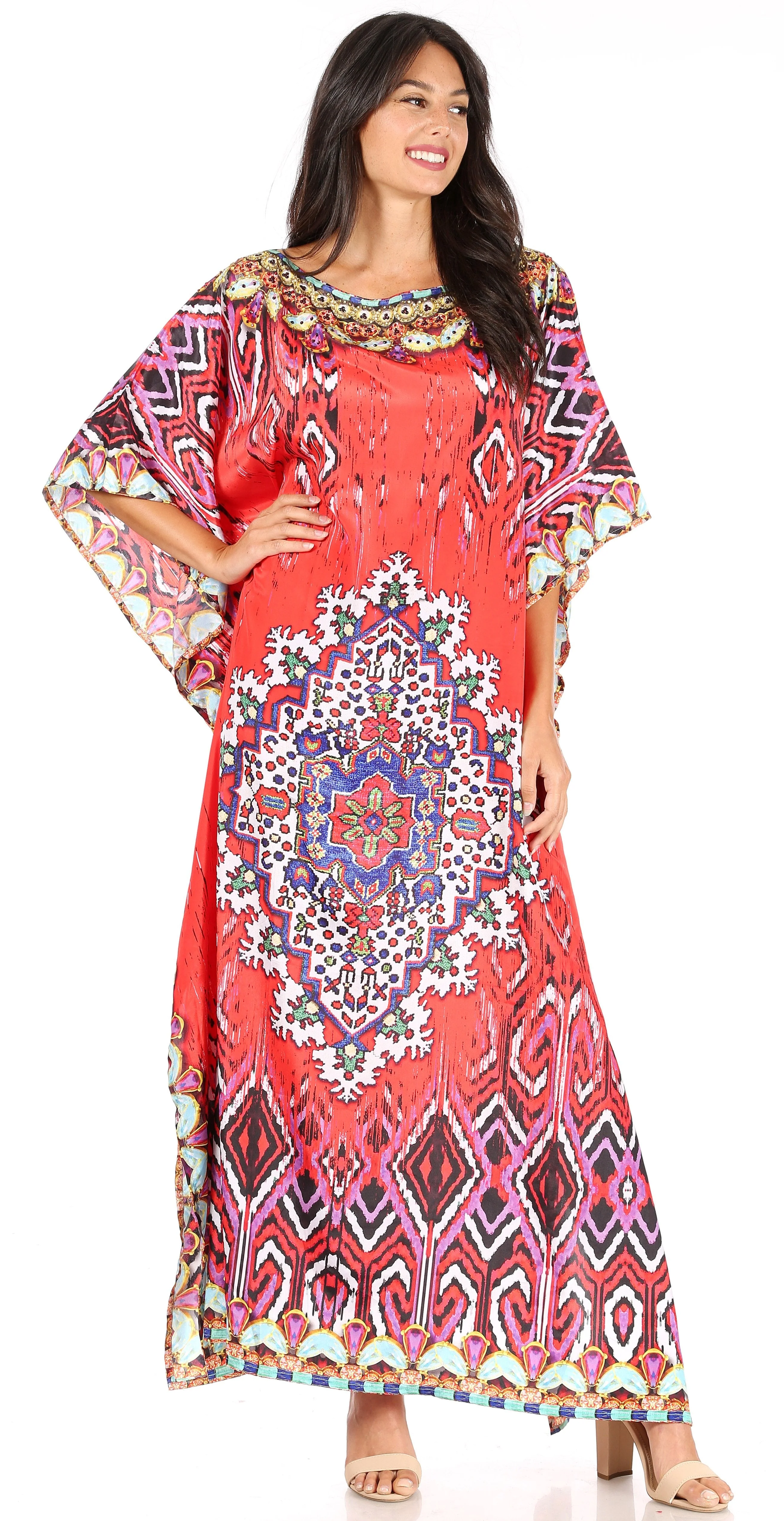 Sakkas Jabari Women's Maxi Short Sleeve Long Beach Kaftan Dress Boho Loose Gown - Image 20